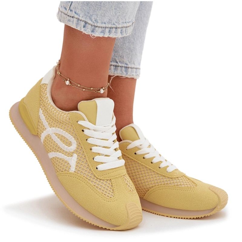 Buty Sportowe Sneakersy Damskie Stylowe Sznurowane Żółte 37