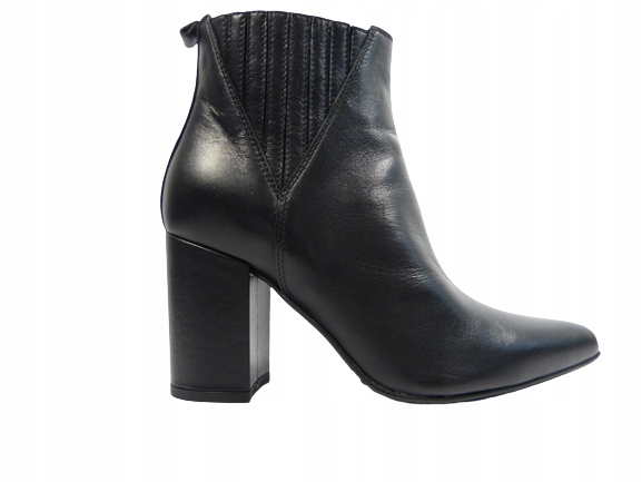 Černé kožené zateplené kotníkové boty na podpatku, elegantní dámské boty Sala 37