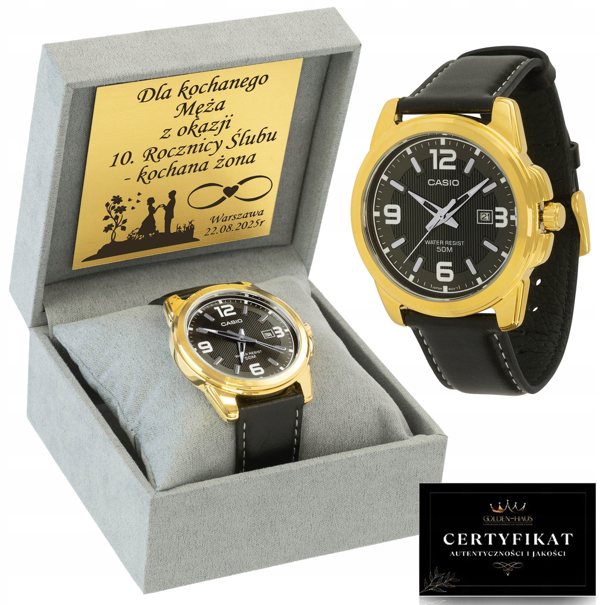 Elegantní Pánské Hodinky Casio 24K Zlacené Pravým Zlatem, Dárek Gravírování