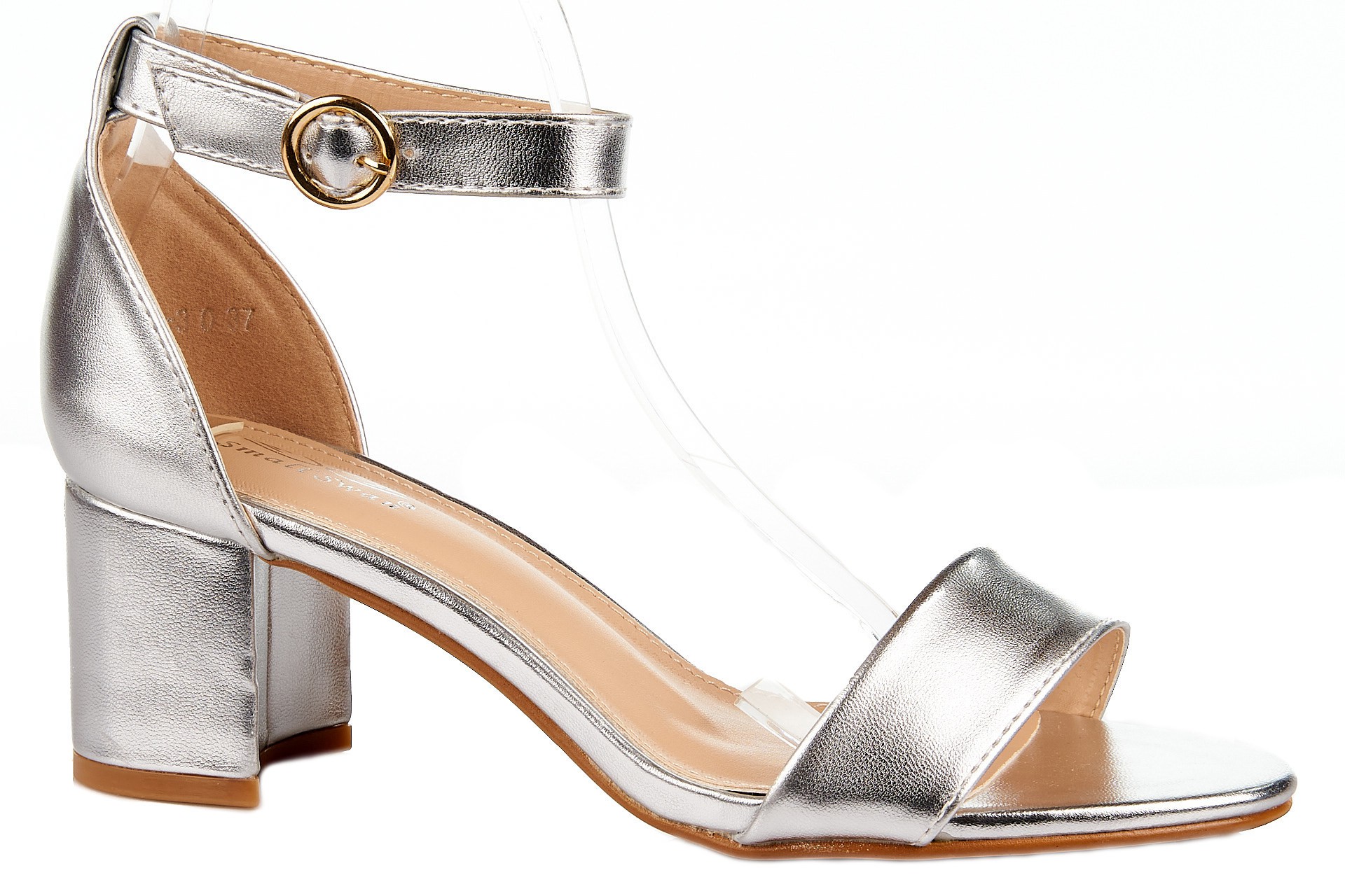 

Sandały Na Obcasie Słupku 6 CM. Pasek Srebrne 37