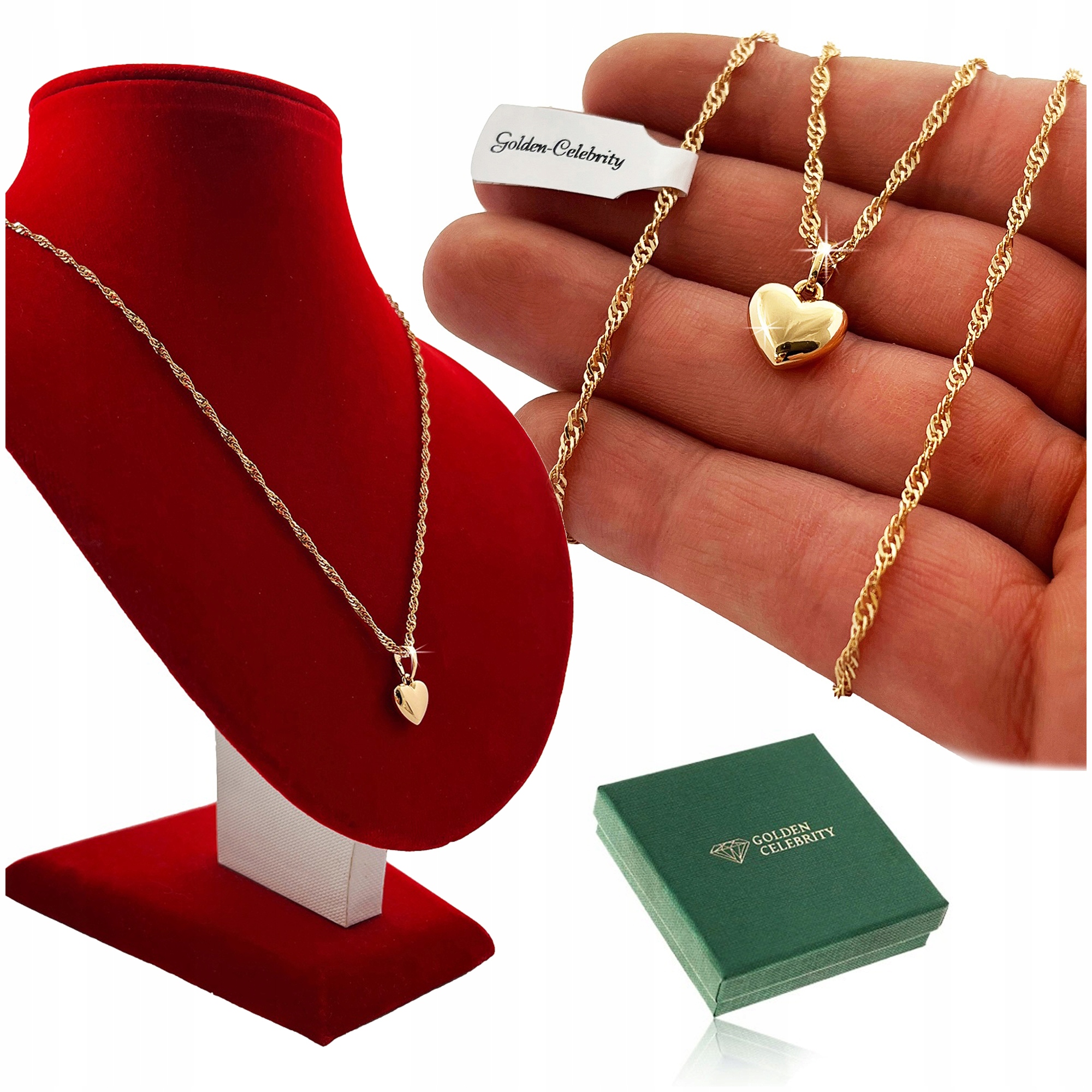 Pozlacený Náhrdelník Z Chirurgické Oceli 18K, Hladký, Klasické Srdce