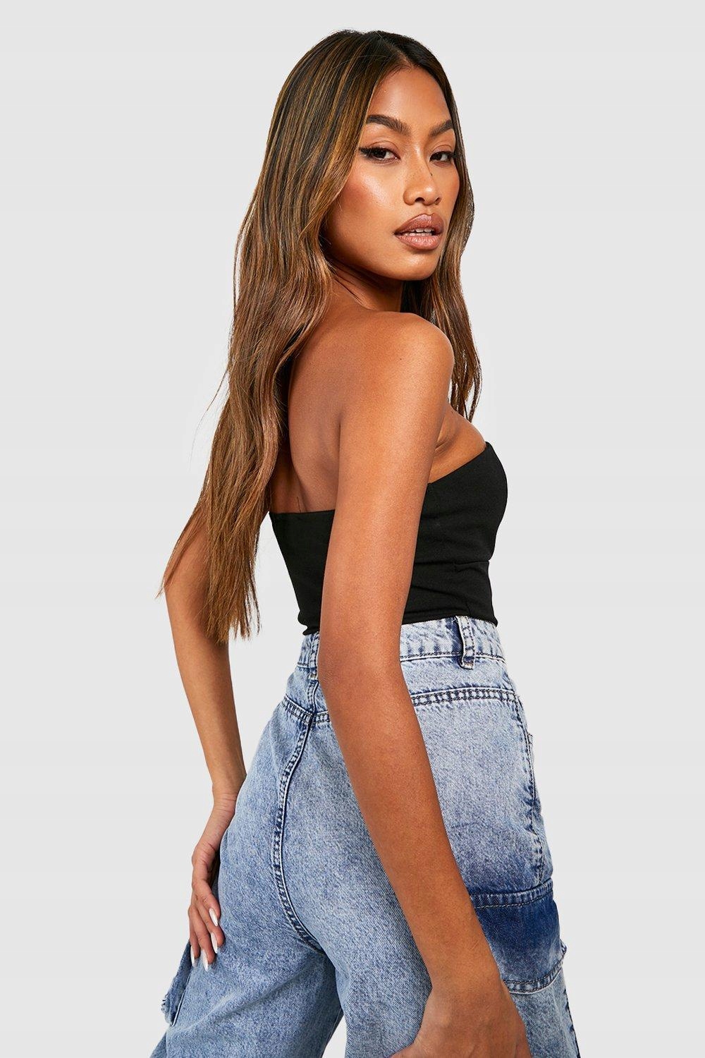 GORSET CZARNY OPASKA TOP KRÓTKI TUBA DOPASOWANY KLASYCZNY BOOHOO 40 Płeć kobieta