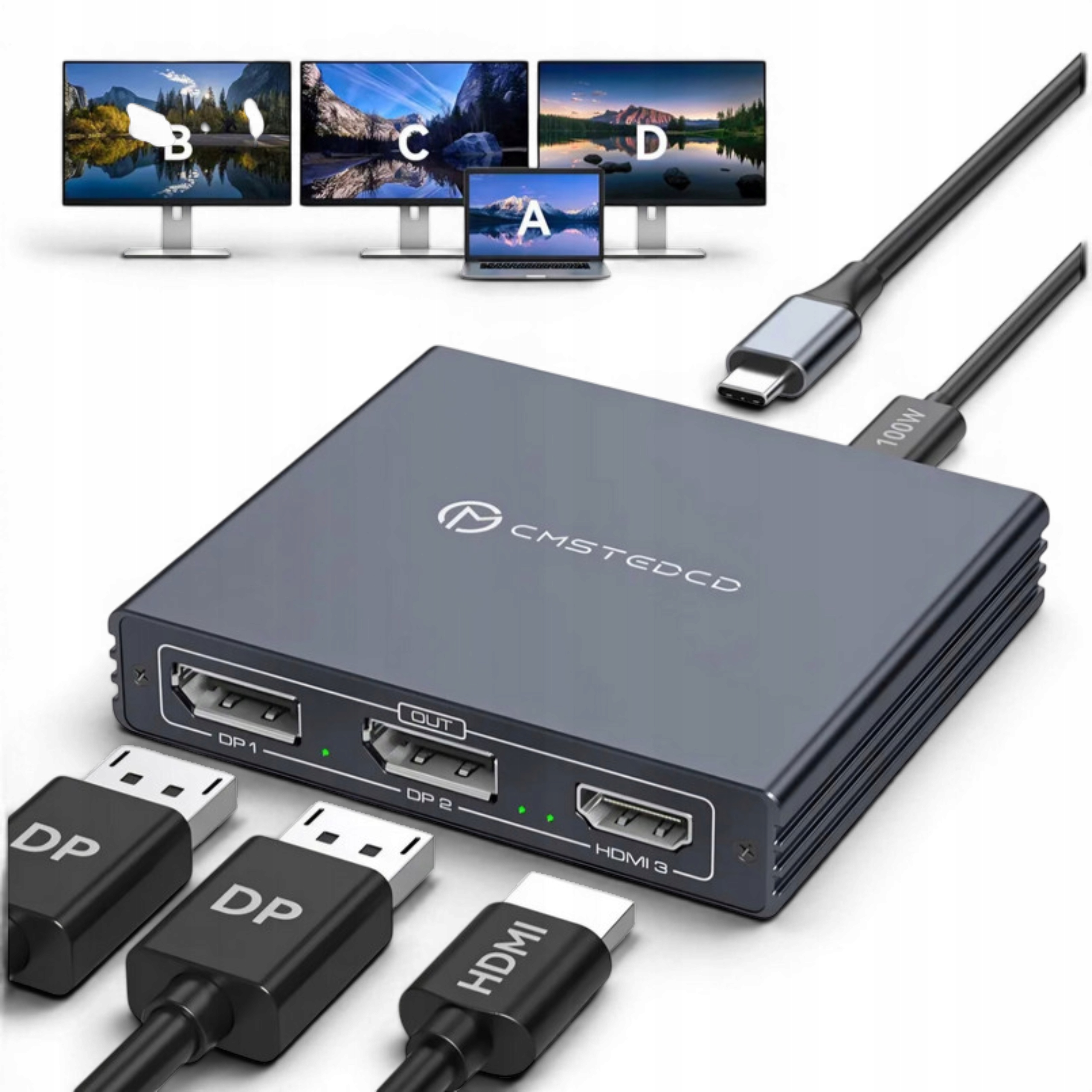 Rozbočovač DisplayPort Mst – 3 monitory, 4K 60 Hz, adaptér