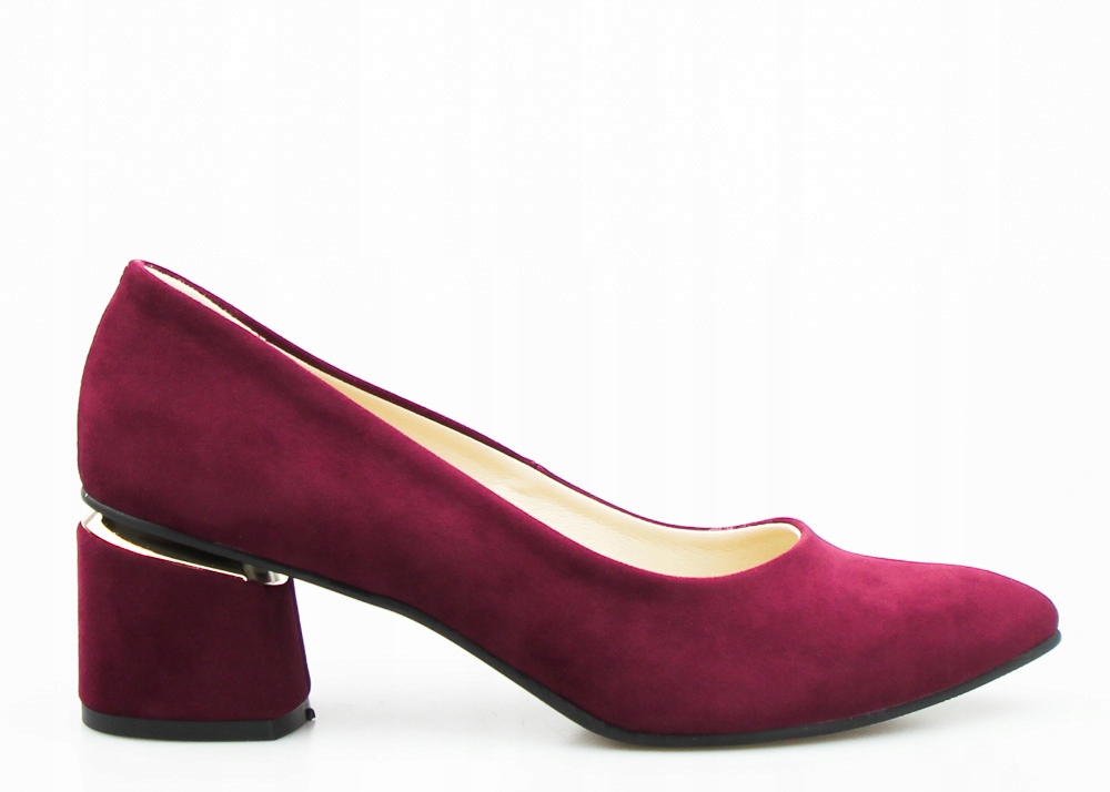 

Bordowe Czółenka Lustrzana Wstawka Eko Zamsz 40