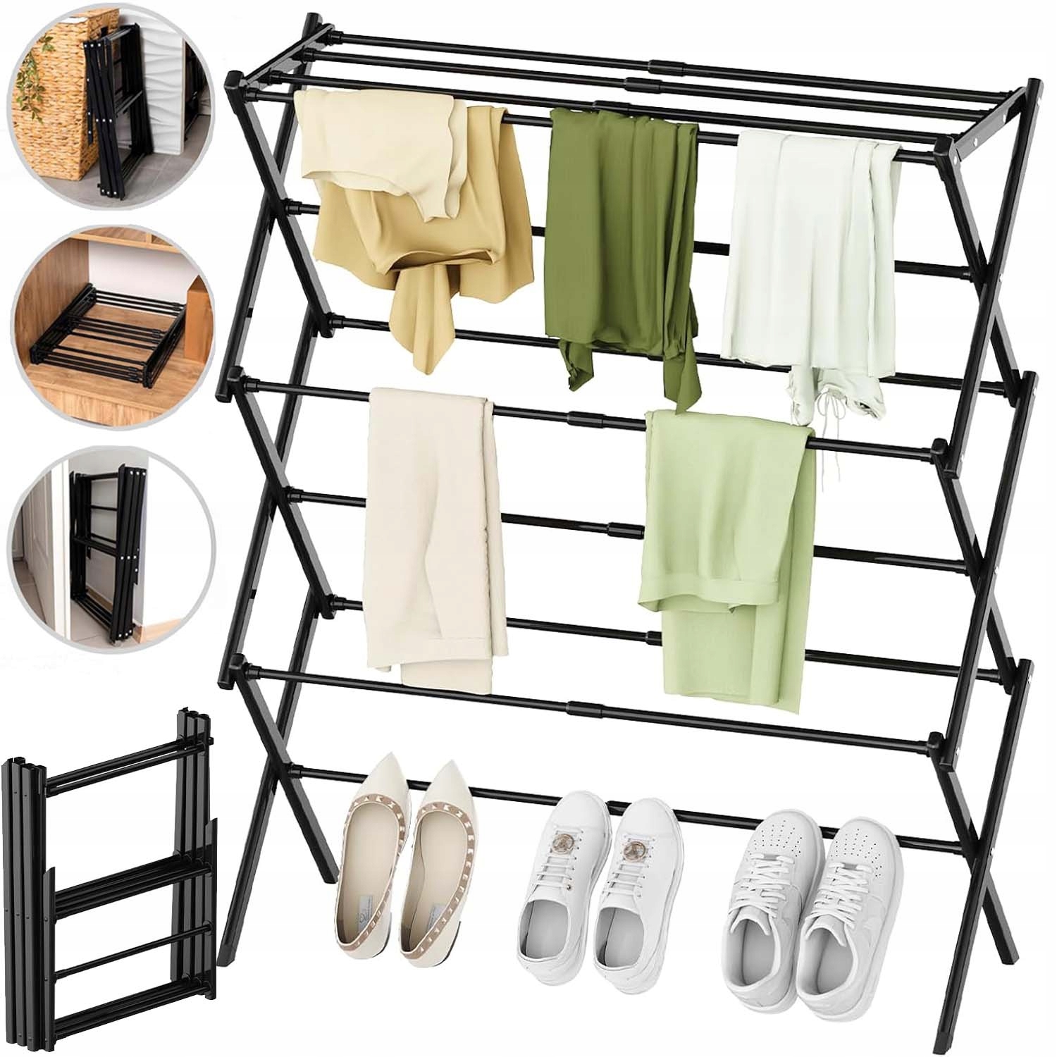 Levně Sušák Na Prádlo, Skládací, Teleskopický, Vertikální, Černý