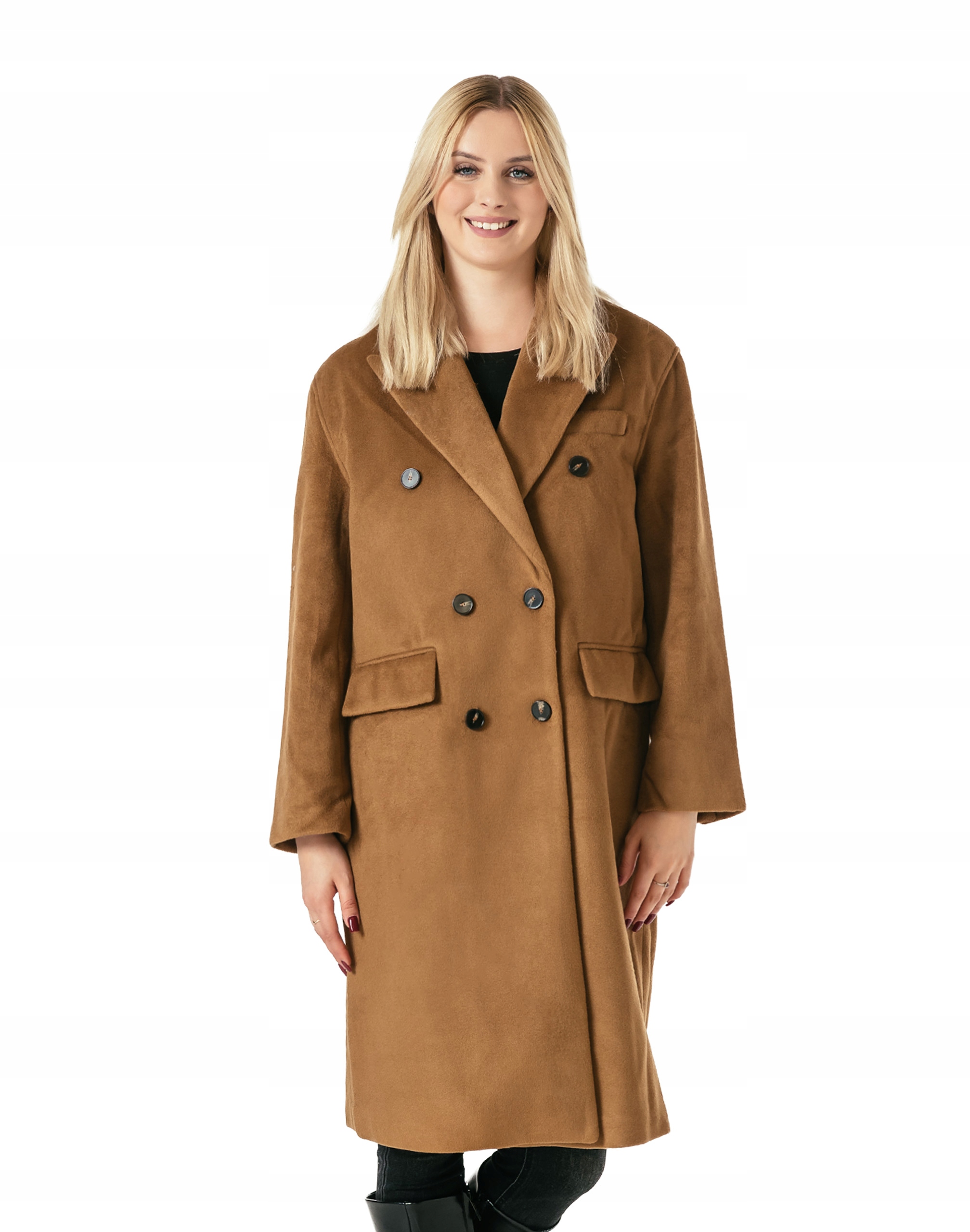 Elegantní teplý dlouhý dámský kabát diplomatka na podzim a zimu 8160-02 XL