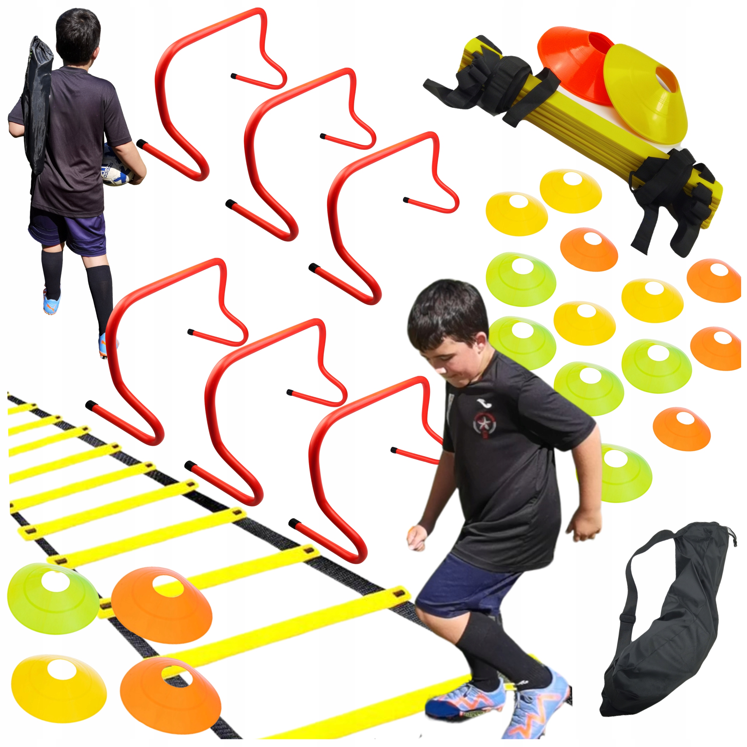 30w1 Zestaw Piłkarski Drabinka Koordynacyjna Pachołki Technika 6x Płotki Nt