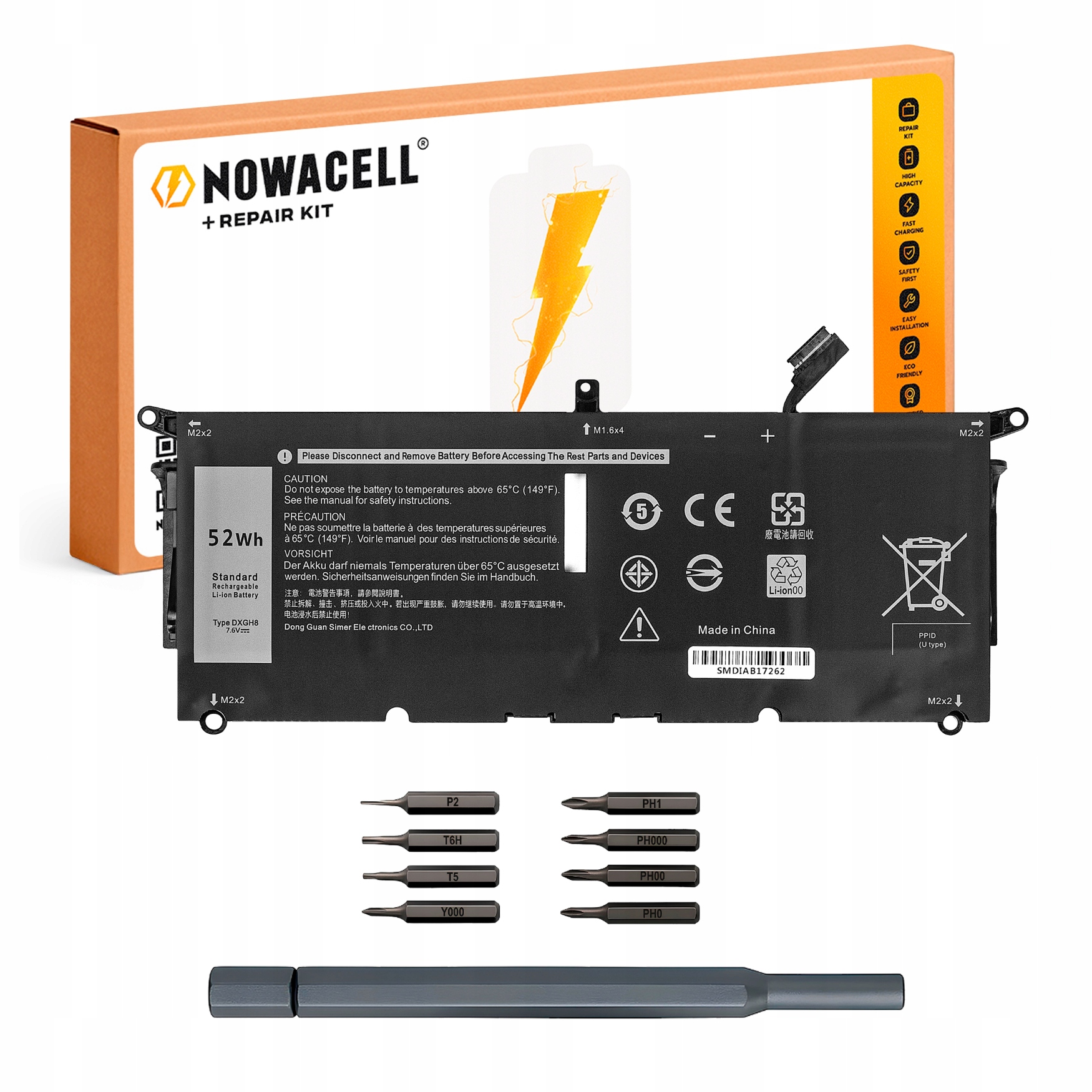 Bateria DXGH8 52Wh 7,6V do Dell Xps Inspiron 13 7390 14 7400 Vostro 5390