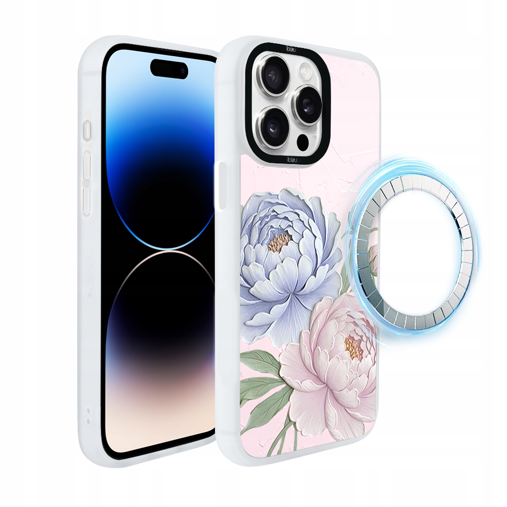 Pouzdro pro iPhone 14 Pro Max Ibizu DropGuard Matt s MagSafe, Pwonie, bílé