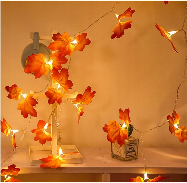 GIRLANDA JESIENNA SZTUCZNE LIŚCIE OZDOBA LED LAMPA Wysokość maksymalna 300 cm