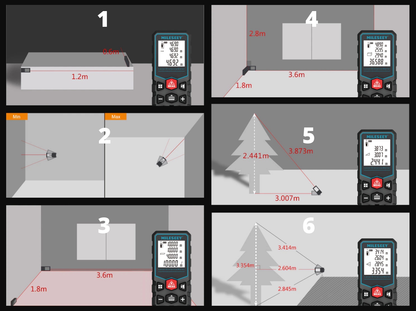 DALMIERZ LASEROWY CYFROWY MIERNIK ODLEGŁOŚCI 40 METRÓW PAMIĘĆ POMIARÓW LCD Stopień ochrony IP54
