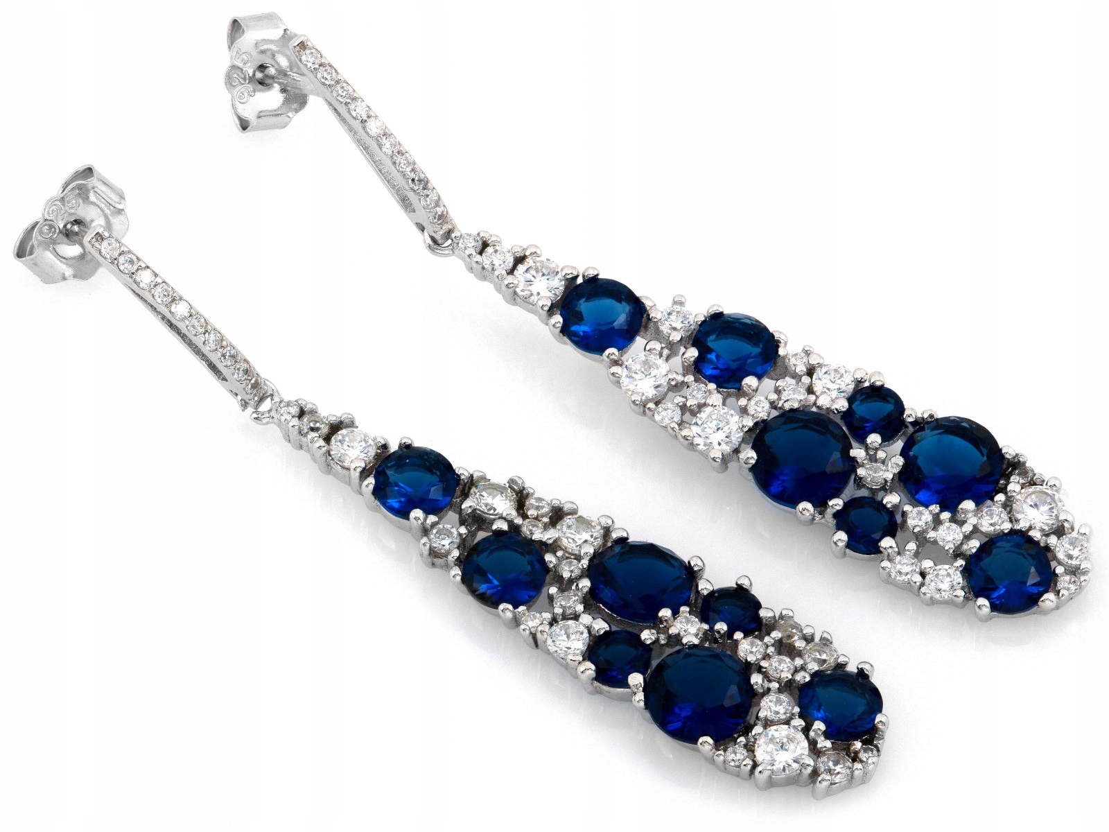 Stříbrné náušnice 925 dlouhé slzy s modrými zirkony 4.52 g elegance