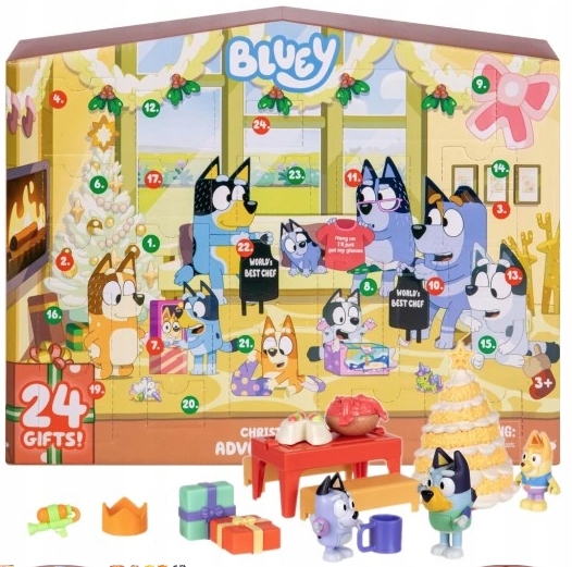 Адвент-календарь Moose Toys Bluey Swim BLU17981, фигурки Bluey, Socks, Bartlebee и 19 аксессуаров