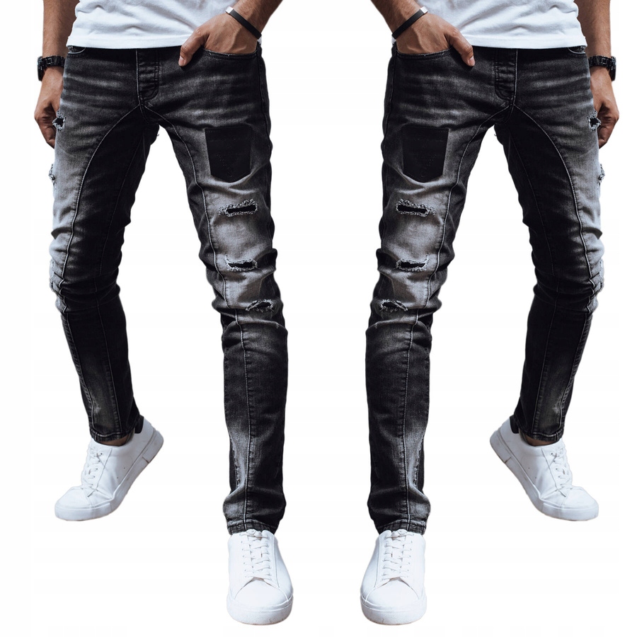 Męskie Spodnie Jeansowe Dziury Przetarcia Czarne ux4298 32