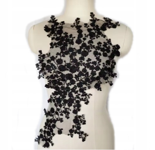 APLIKACJA KWIATY CZARNA DO SUKNI KORONKOWA 1908