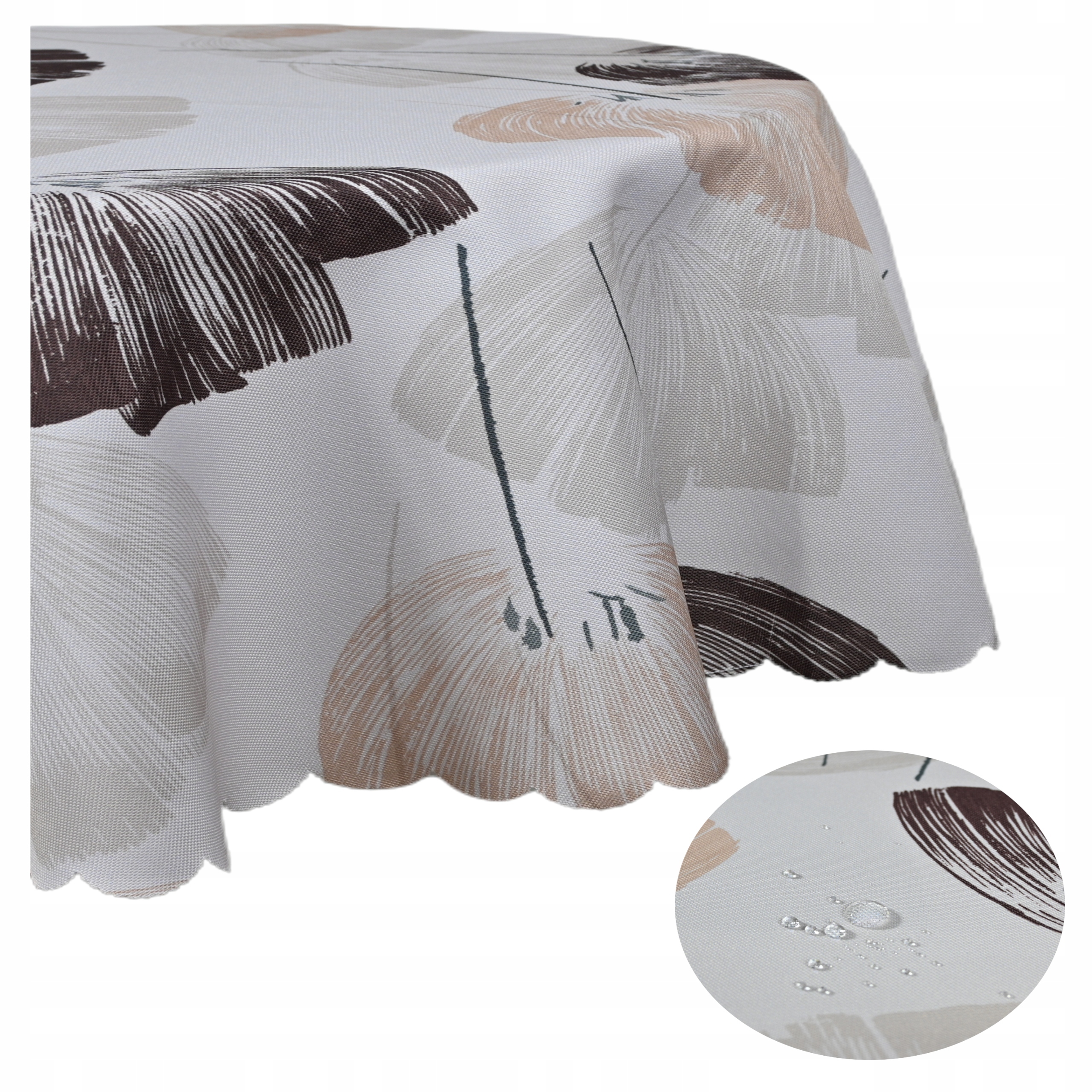 Obrus owalny 140x250 Plamoodporny Wodoodporny Na stół Beżowy w kwiaty