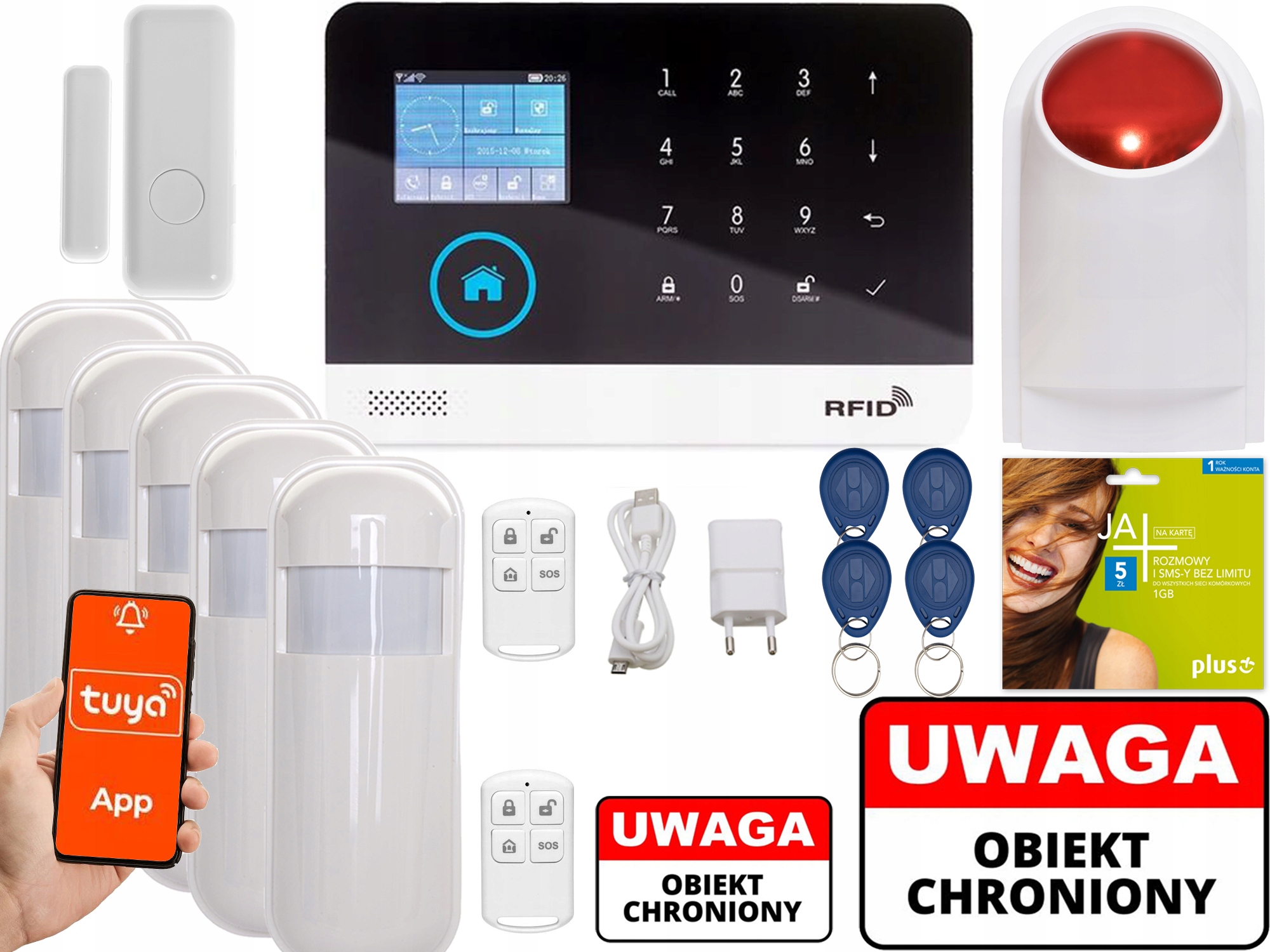 BEZPRZEWODOWY ALARM LCD GSM APP SYRENY WIFI POLSKI