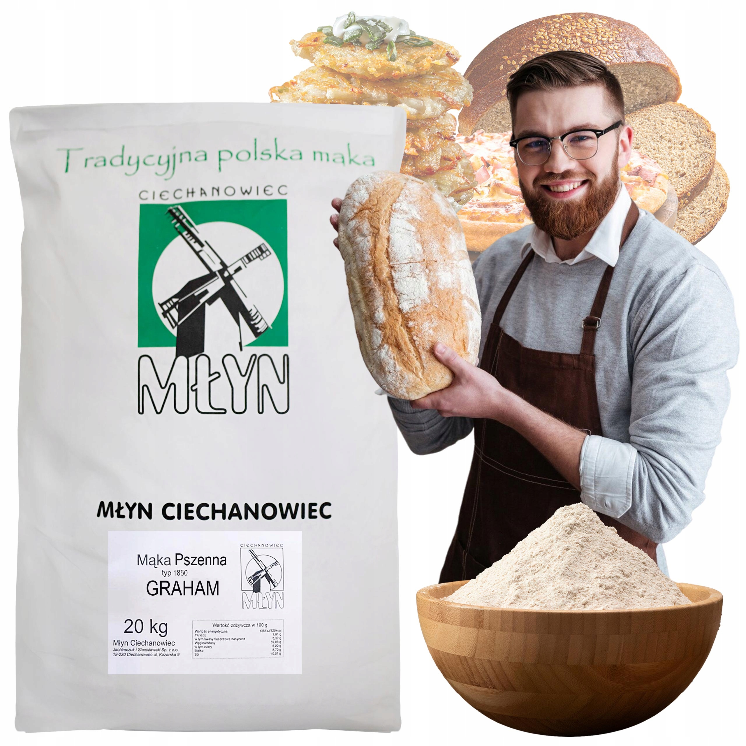 Levně Pšeničná Mouka Graham Typ 1850 20 kg Mlýn Ciechanowiec Přírodní Kvalita