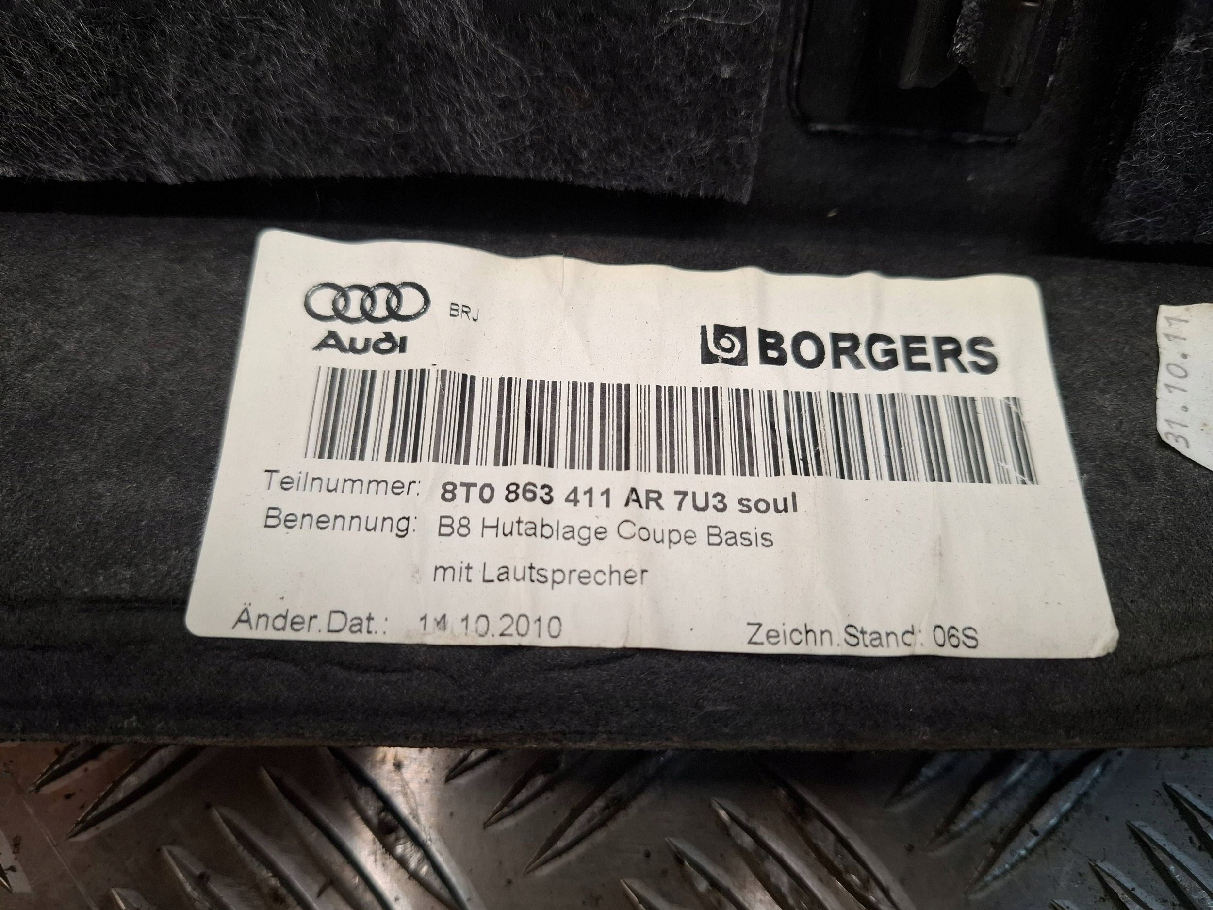 Abdeckung, Hutablage hinten heck 8T0863411AR AUDI A5 8T COUPE