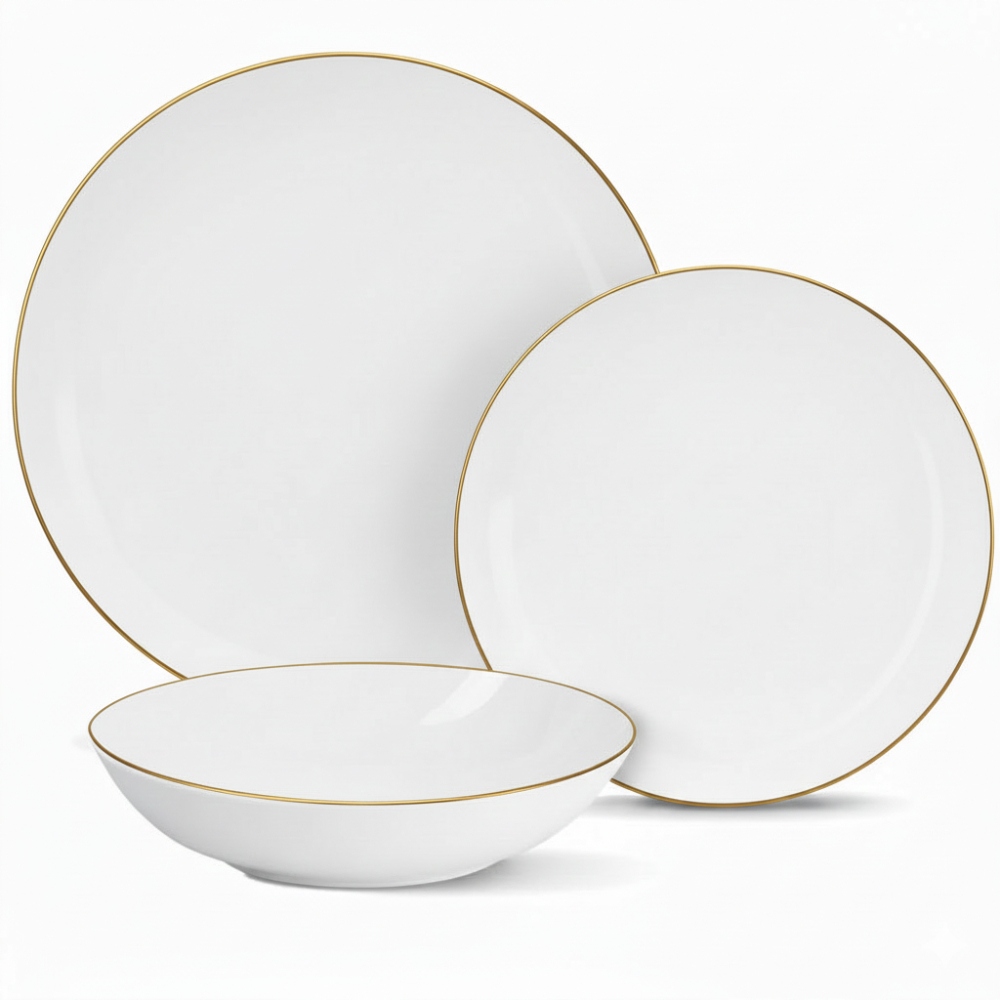 Komplet Porcelánová Sada Talířů Jídelní Servis Talíře 18 ks Vzor Aurea