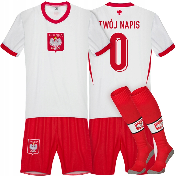 Strój piłkarski Polska getry zestaw Własny Nadruk Twój Napis Imię 140