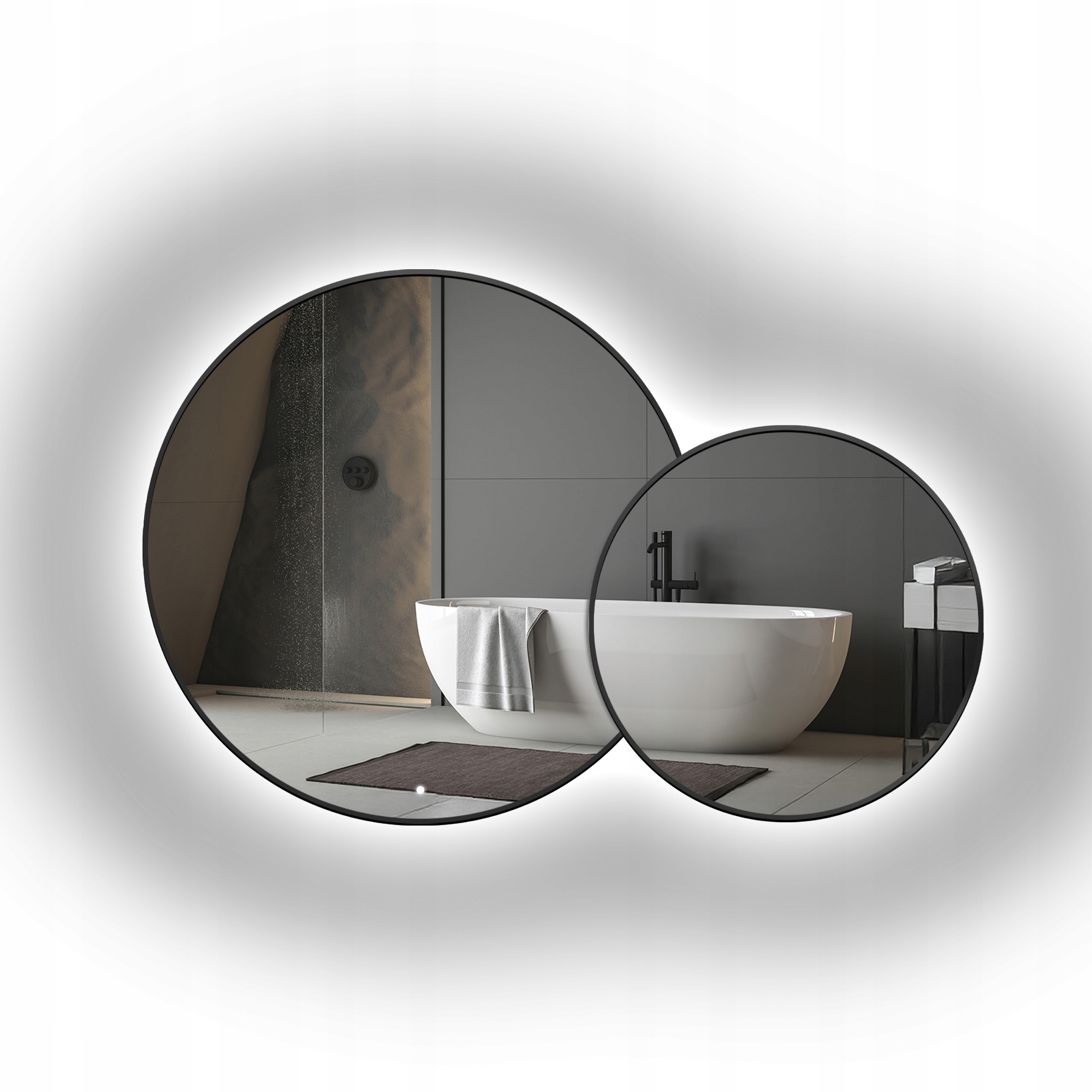 Sada kulatých Led zrcadel Dotti v černém rámu Mdf Slim FI120 FI87 cm