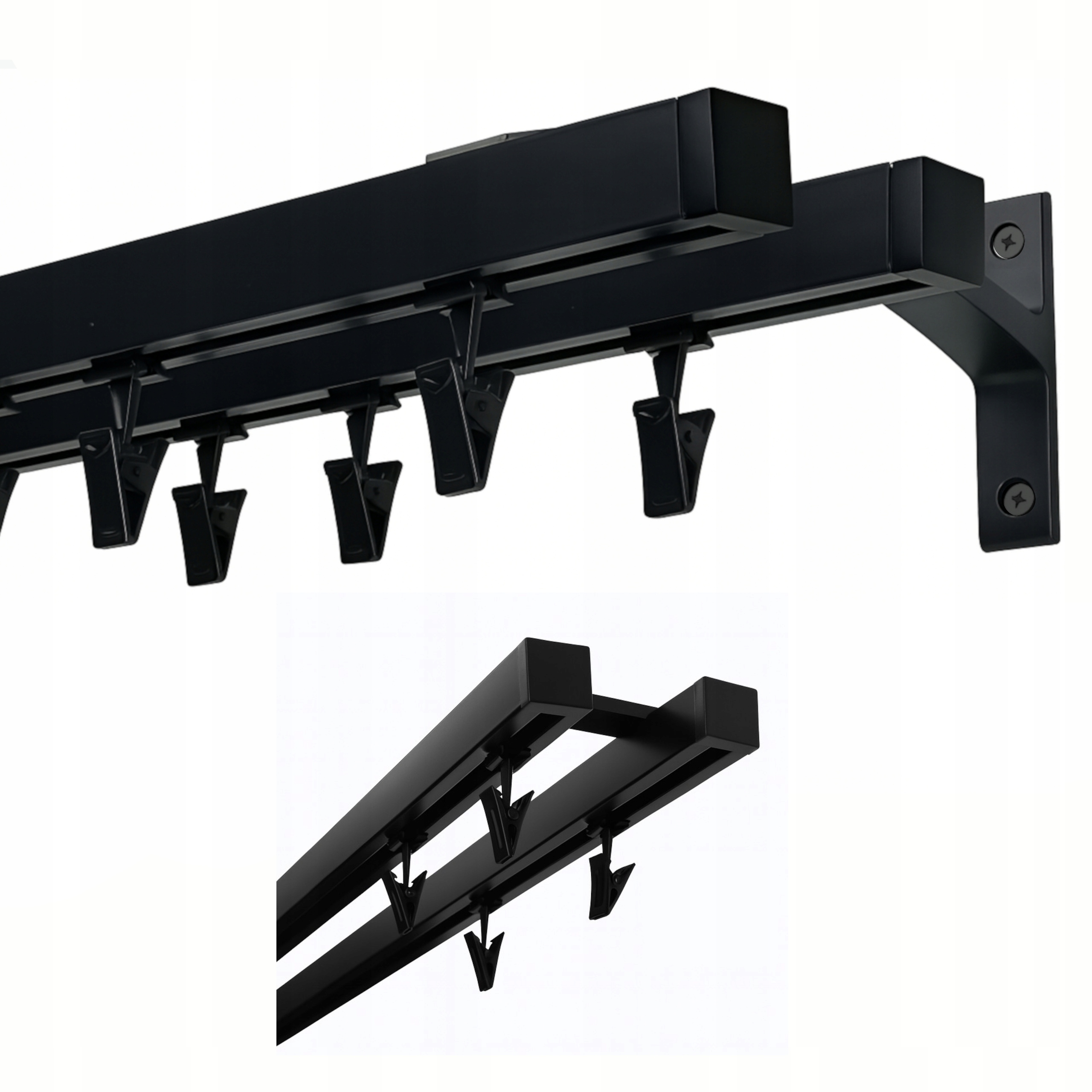 Dvojitá Garnýž hliníková Kwadro 20+20 mm 120 cm černá matná komplet s žabkami