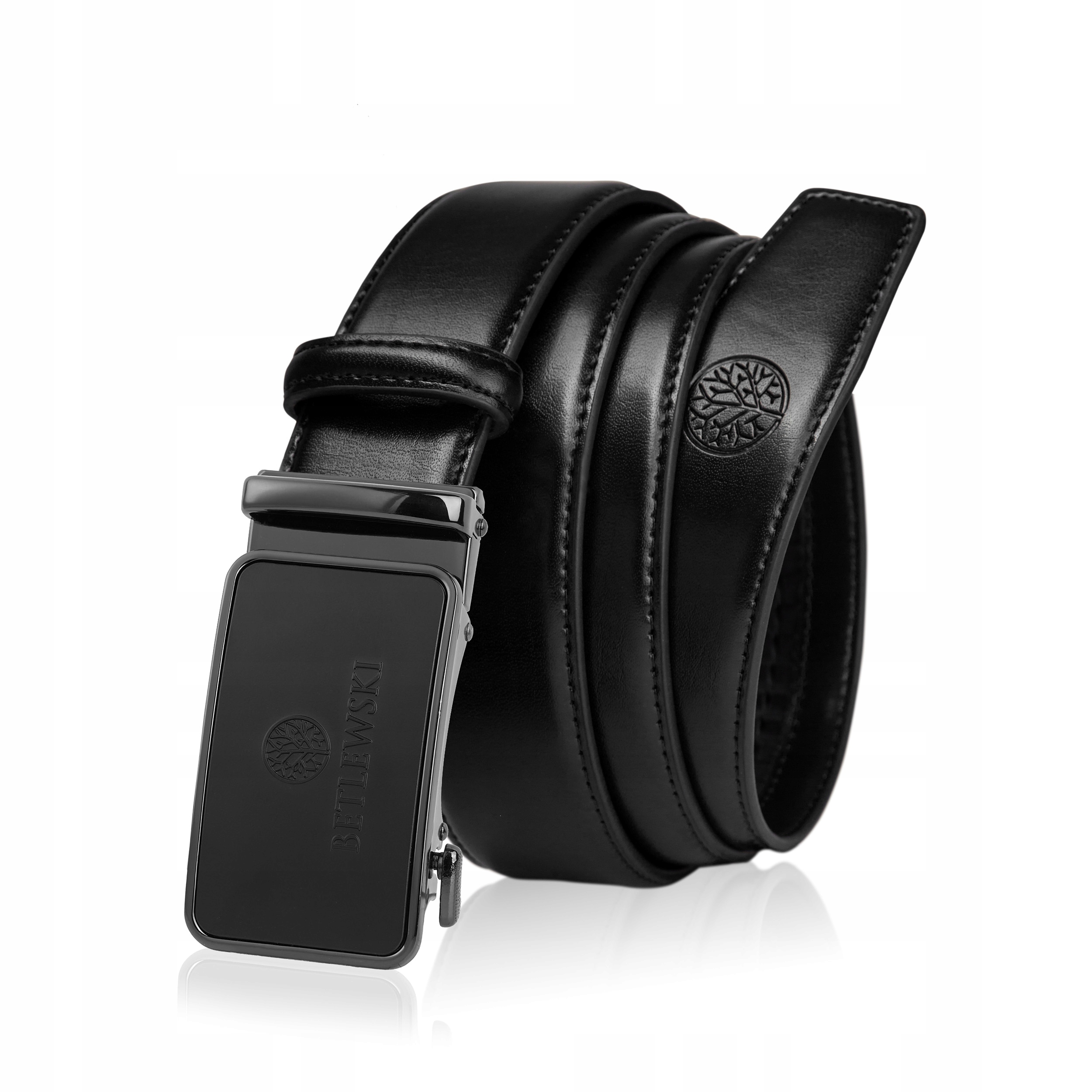 Pásek pánský kožený Betlewski automat černý elegantní 3,5 cm