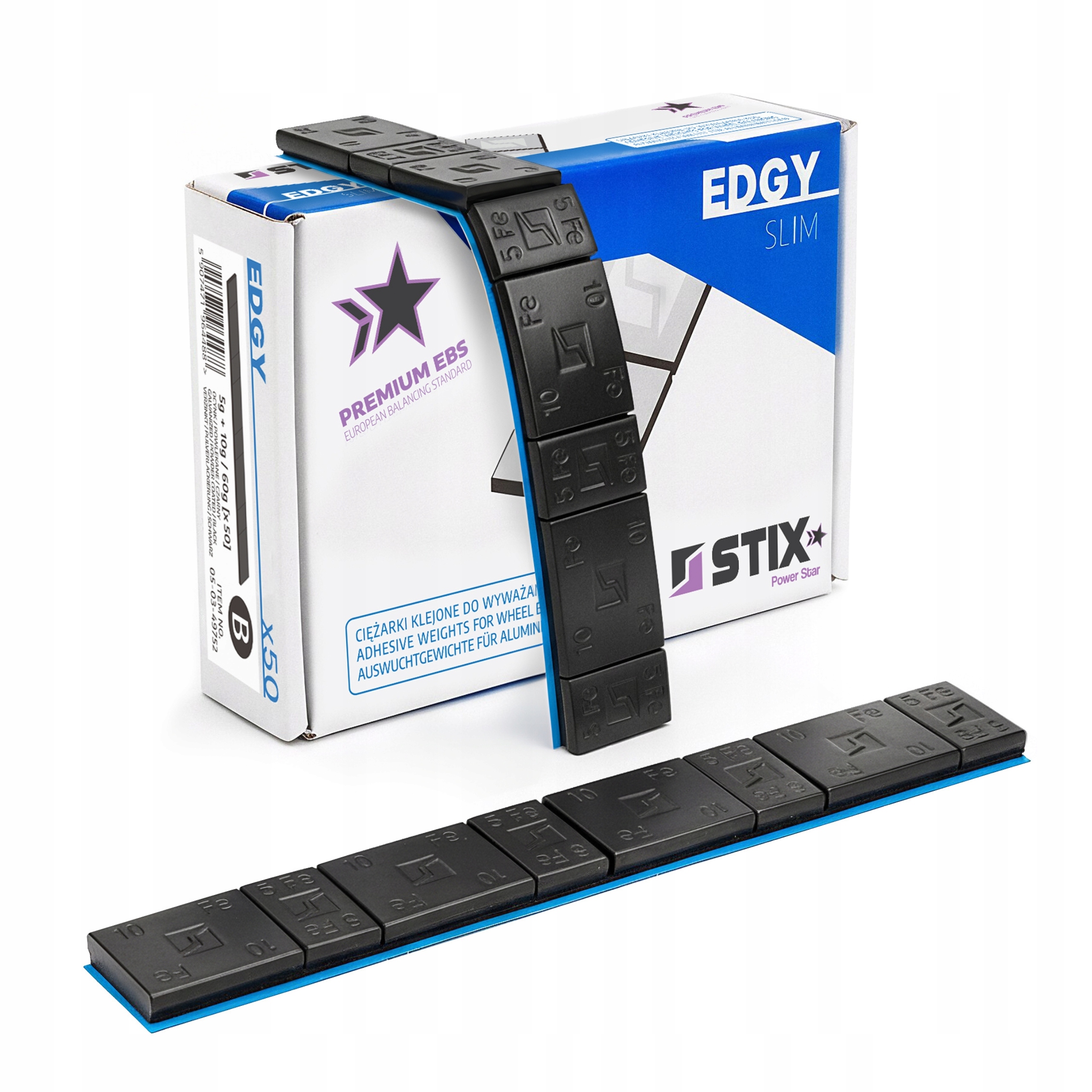 Ciężarki Klejone 5g 10g 50 pasków Edgy Slim Black Czarne Do Kół Alufelg