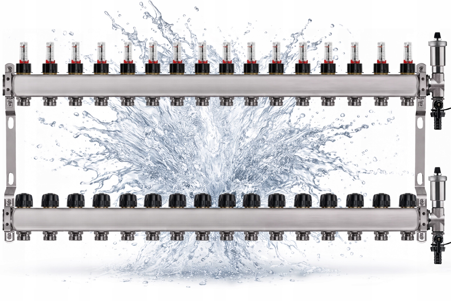 Nerezový rozdeľovač na podlahu, 18-obvodové podlahové vykurovanie