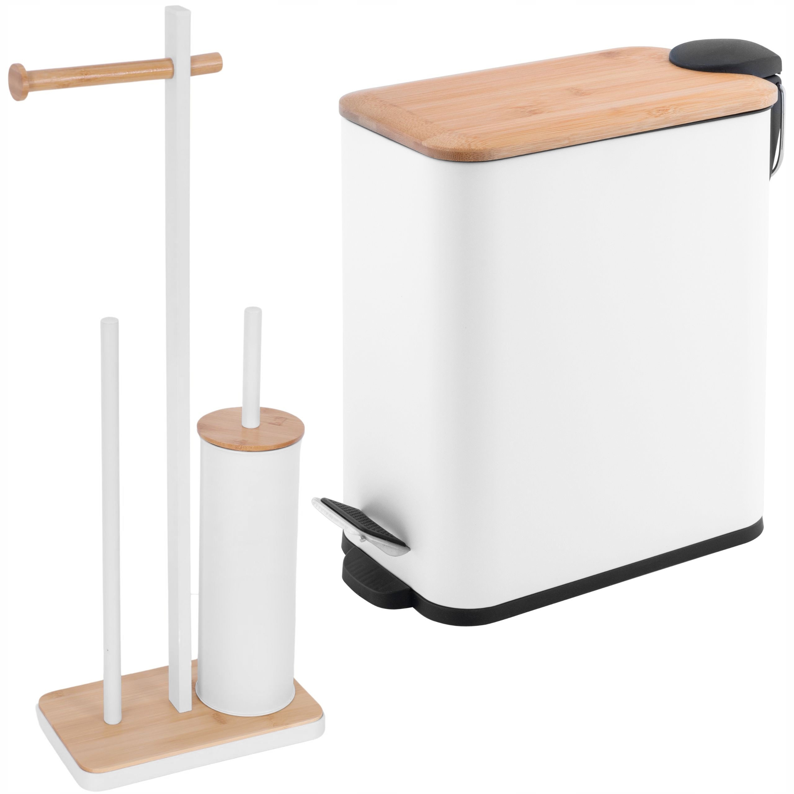 Komplet Łazienkowy Biały Kosz na śmieci 5l Stojak na Papier Szczotka do Wc
