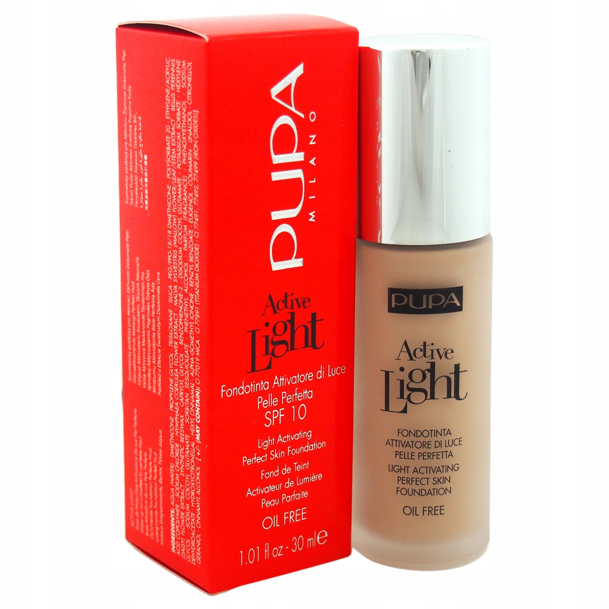 Podkład do twarzy Pupa Active Light SPF10 010 Porcelain 30 ml