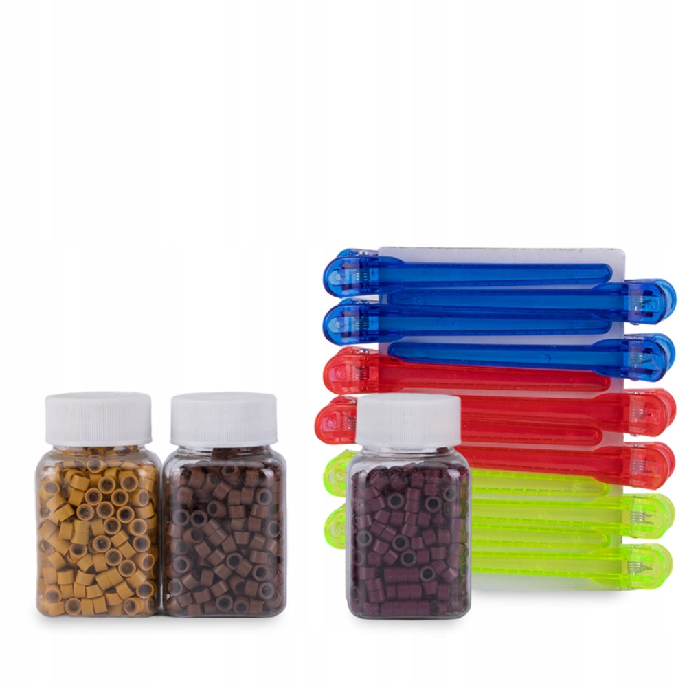 1500x Mikro Ringi Nanoringi Z Silikonem Do Przedłużania Włosów + 12x Klipsy