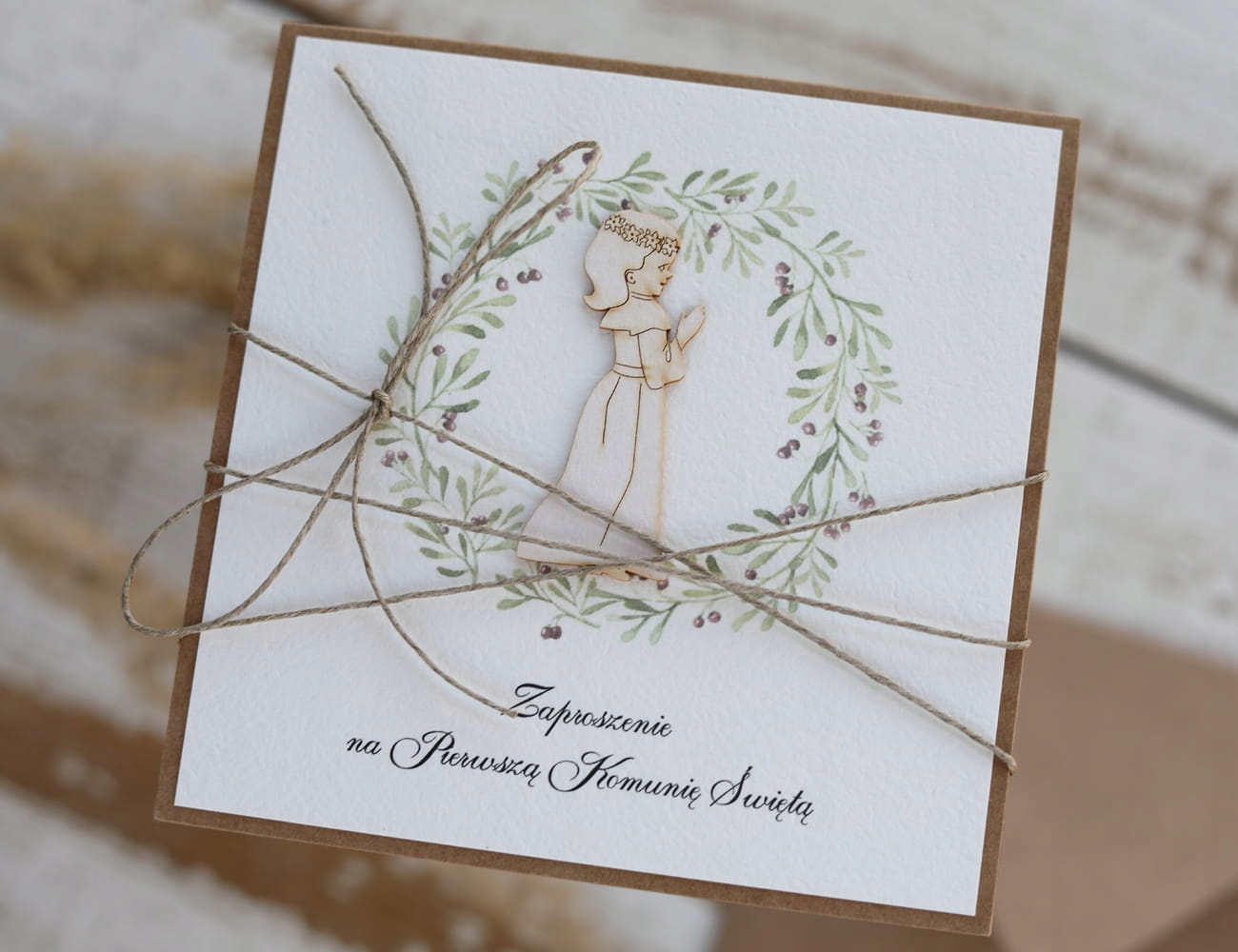 Rustikální k prvnímu svatému přijímání pozvánky pro holčičku věneček set 9 ks