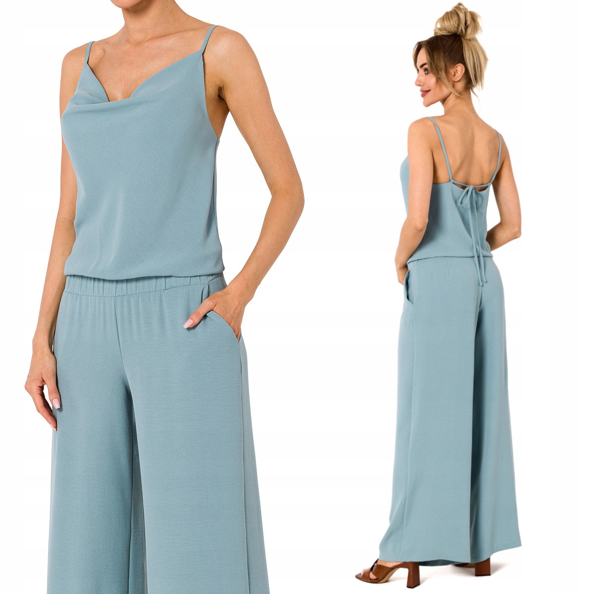 DAMSKI KOMBINEZON KOBIECY ELEGANCKI BEZ RĘKAWÓW PIĘKNY FASON AGAWA 40 L