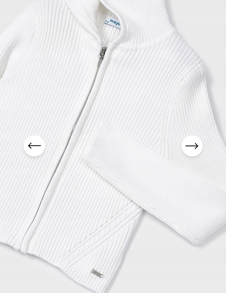 Sweterek prążek HIT na zamek z kapturem MAYORAL biały 157 Rozmiar 157