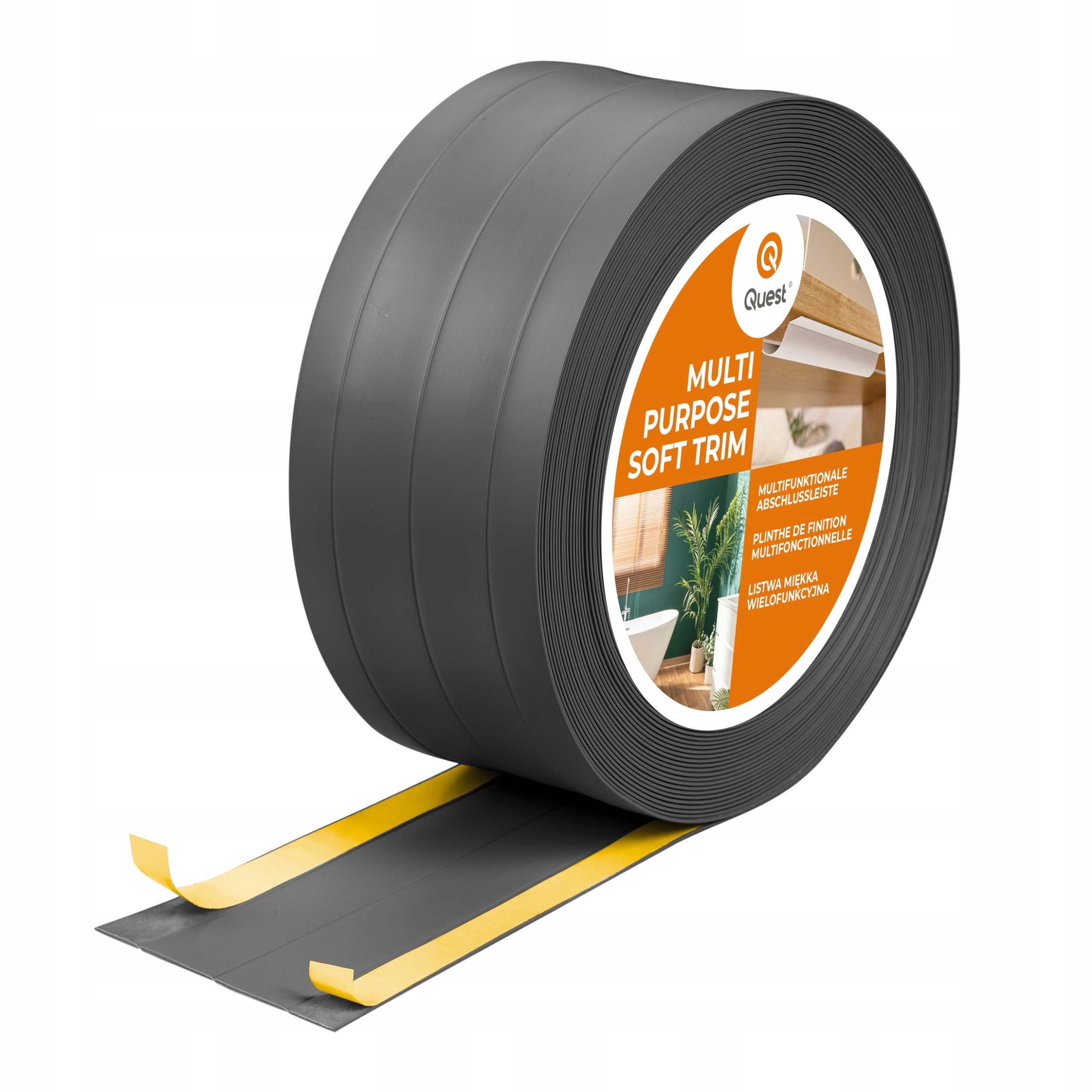 Pvc dokončovacia lišta 4v1 samolepiaca tmavosivá 25 m 95 mm