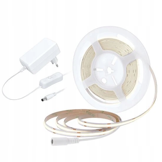 Cob Led pásek, sada s adaptérem, vypínač, 5m, 8W/m, 800lm/m, studená bílá