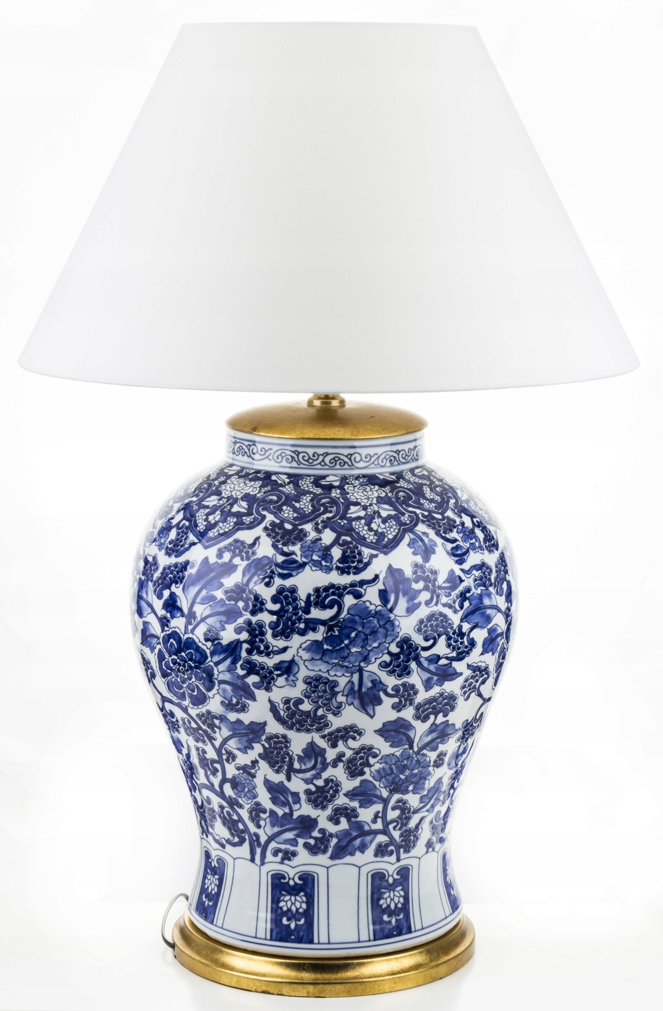Porcelánová lampa s tienidlom bielo-modrá keramická orientálna