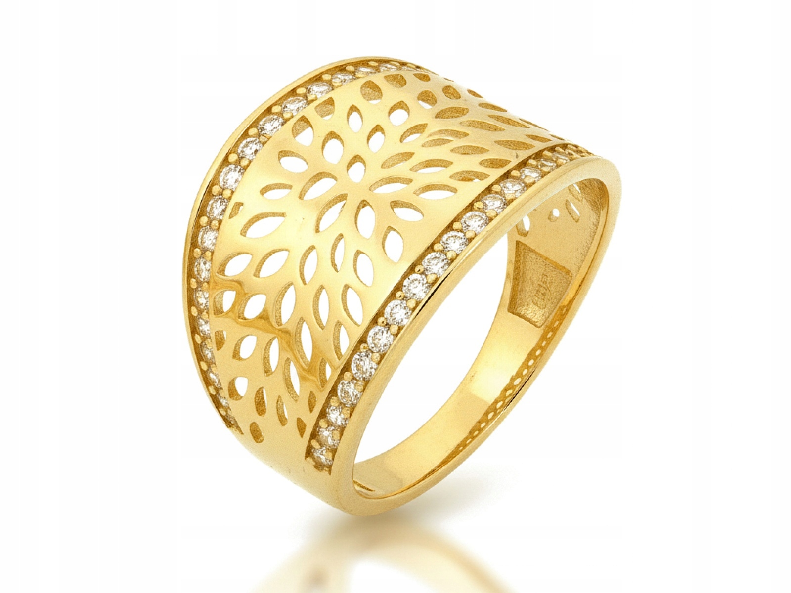 Zlatý Široký prstýnek 585 Ažurový 16r s bílými zirkony 2.61 g