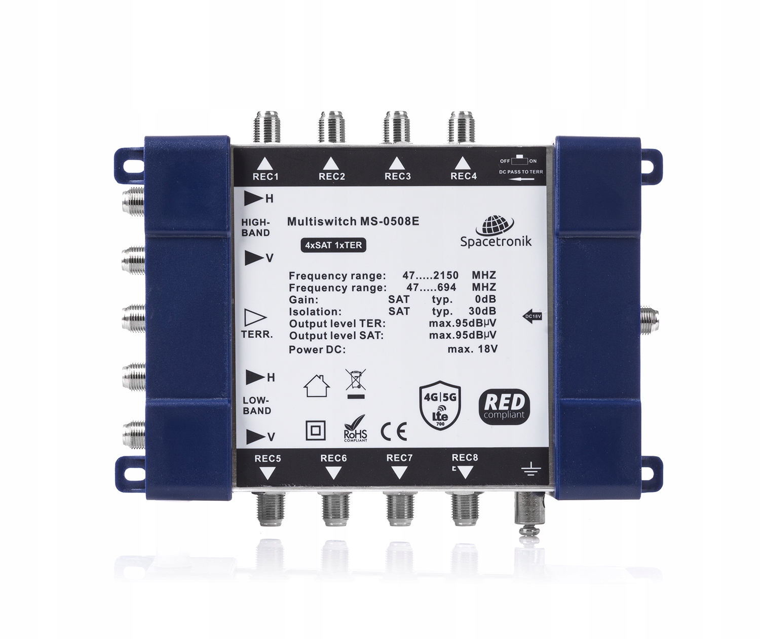 Koncový multiprepínač 5/8 Spacetronik E- MS-0508E s novým napájacím zdrojom