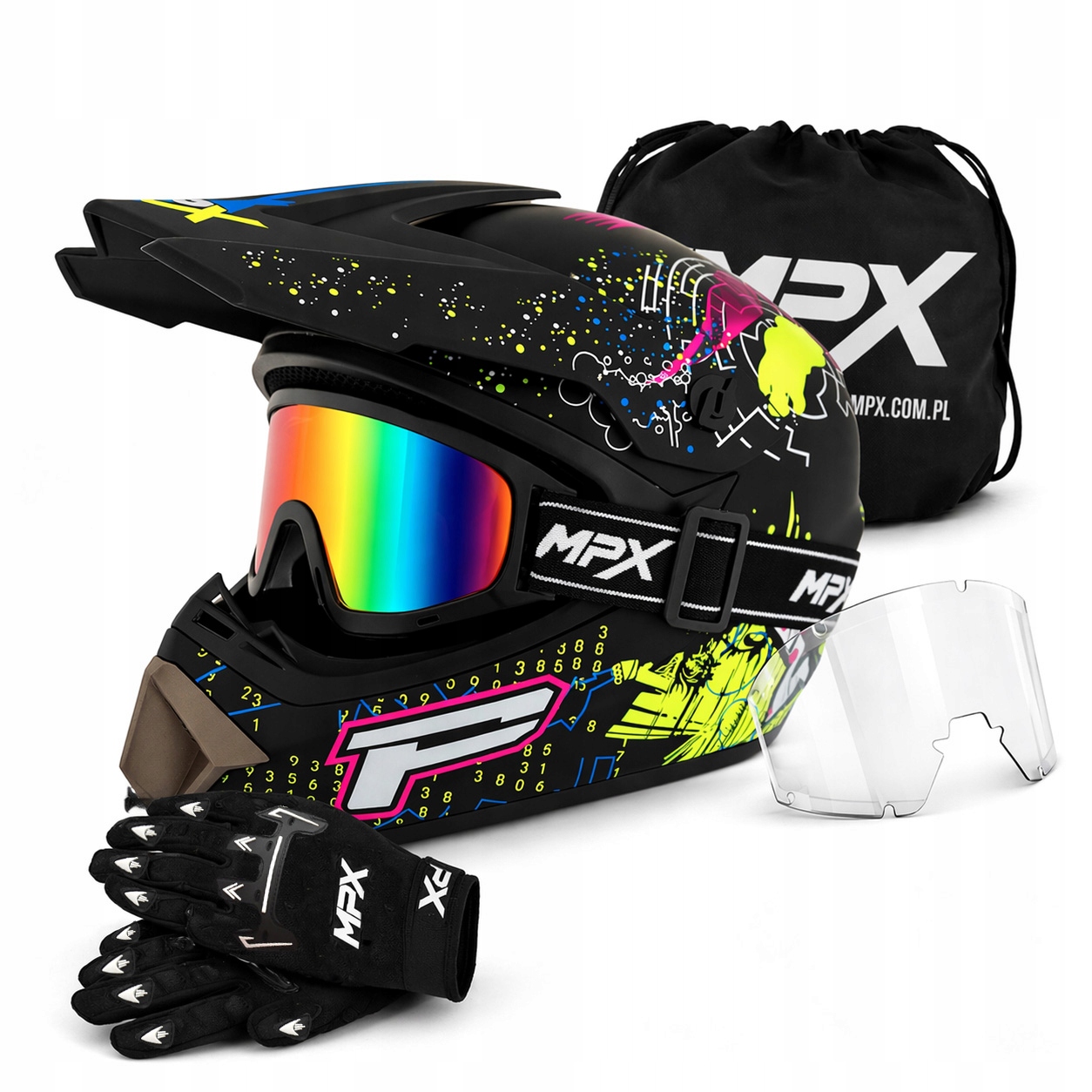 Kask Crossowy Gogle Rękawice Quad Atv Enduro Hulajnoga Bmx XL 61-62 CM