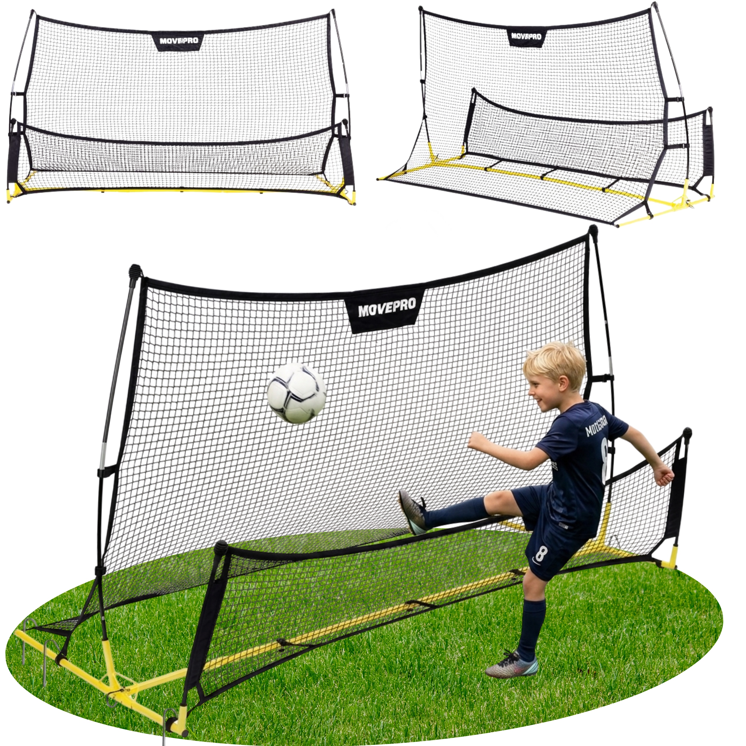 Trenażer Piłkarski Dwustronny Siatka Treningowa do Odbić Piłki 2,2 x 1,2 m