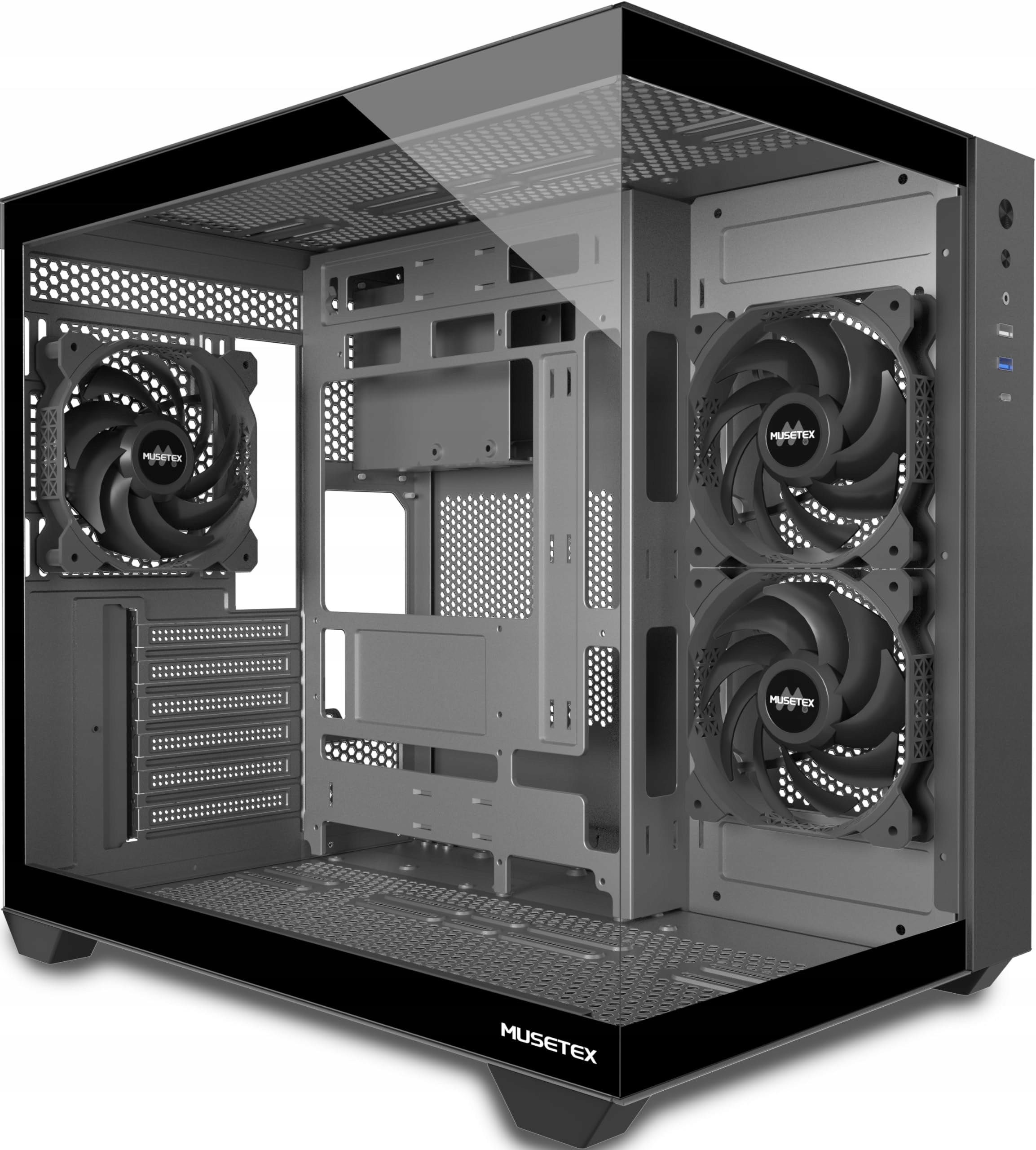 Musetex Pc Atx kryt, 3 nainštalované ventilátory bez podsvietenia