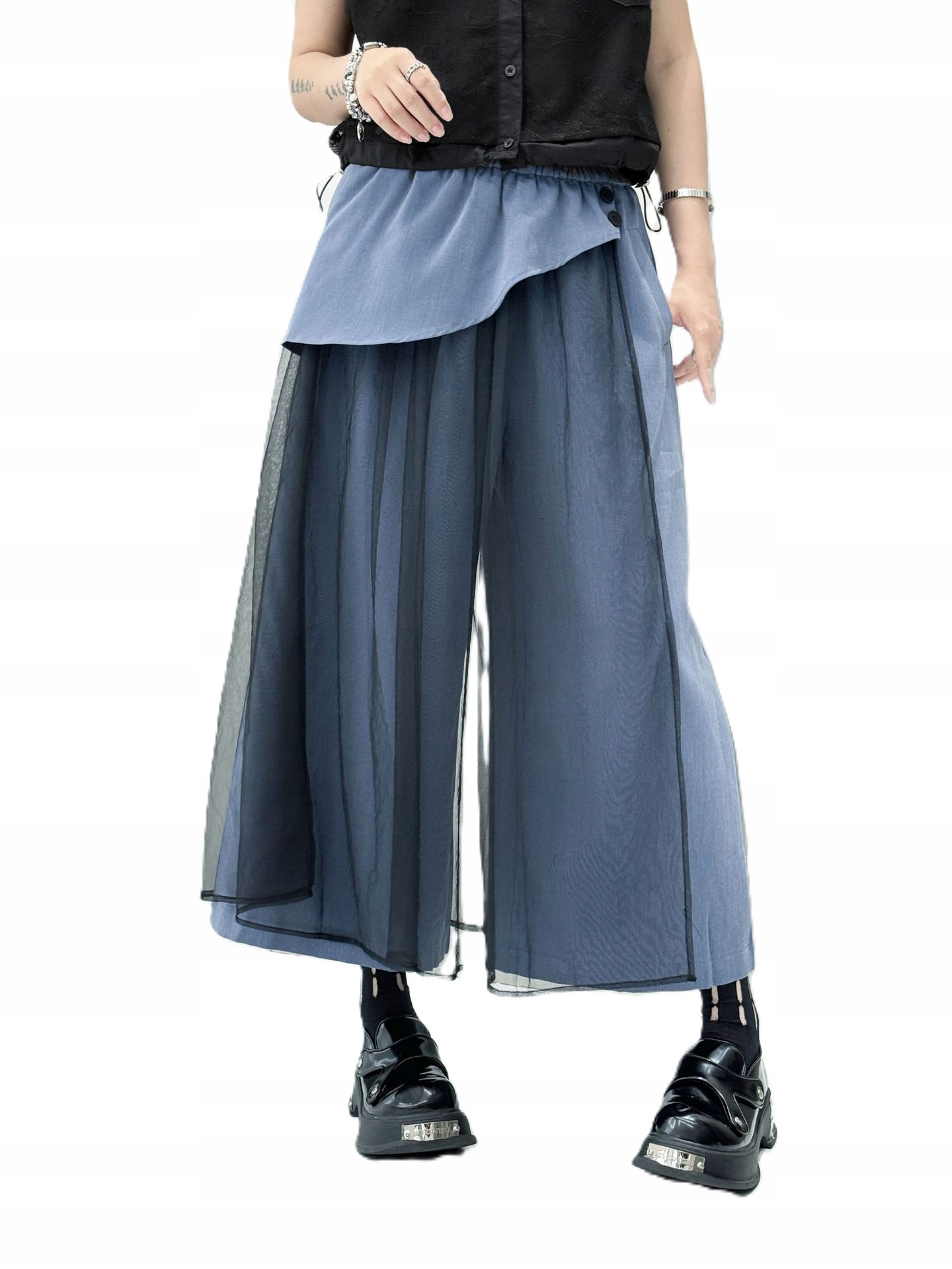 0019 Spodnie z tiulem falbaną efekt spódnicy styl oversize Y2K Harajuku