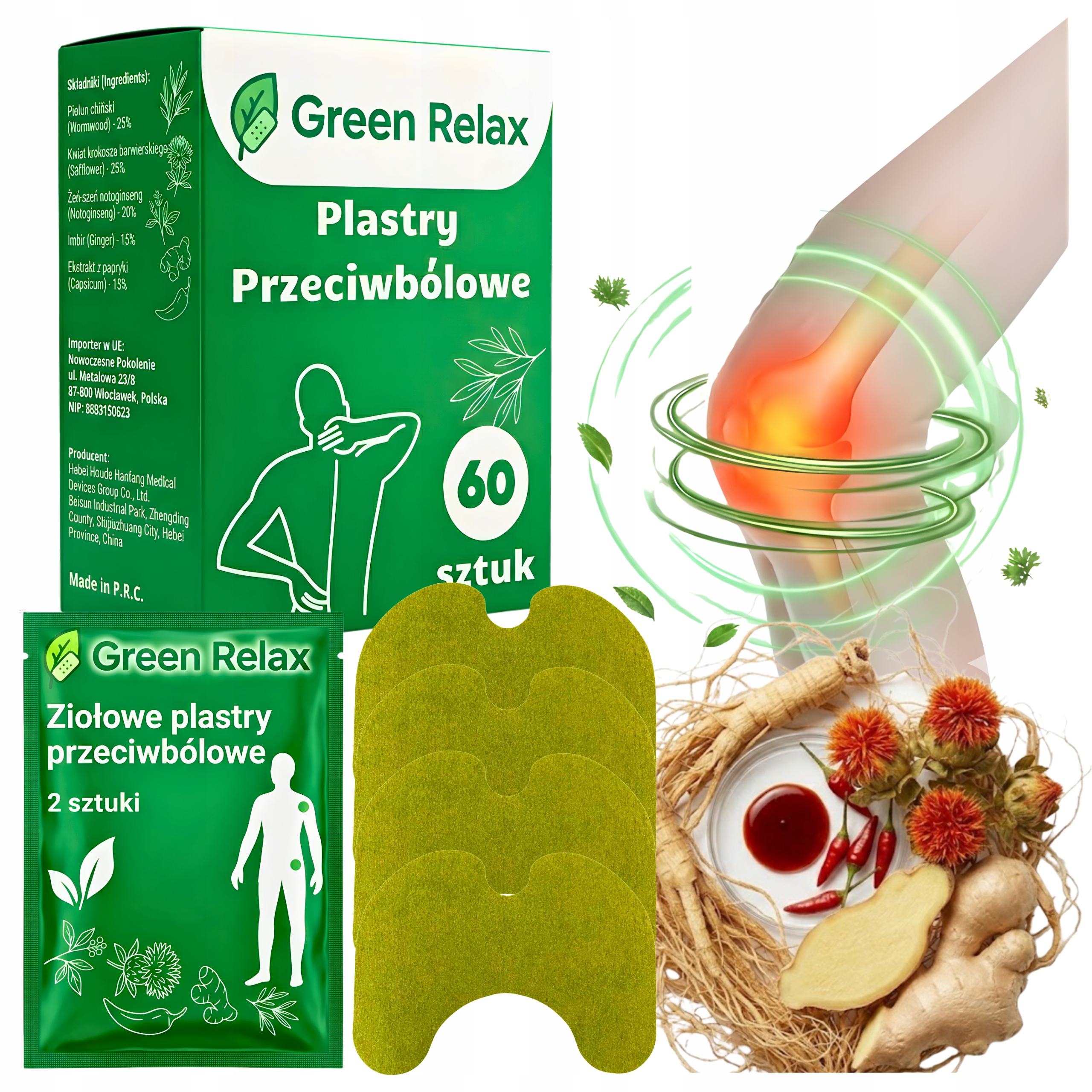 Plastry Rozgrzewające Naturalne na Plecy Kolana Bark Mięśnie z Piołunem