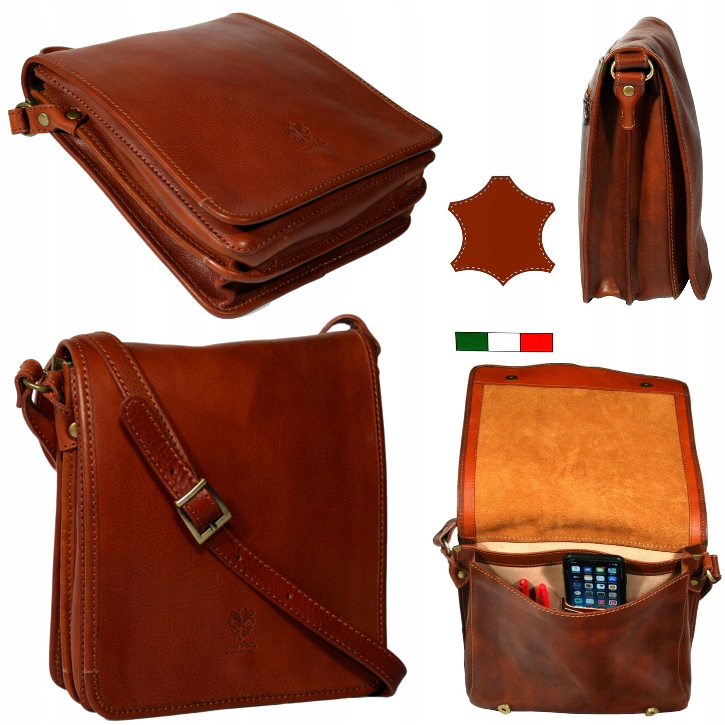Pánská kožená taška přes rameno malá hnědá italská kabelka přes rameno vintage