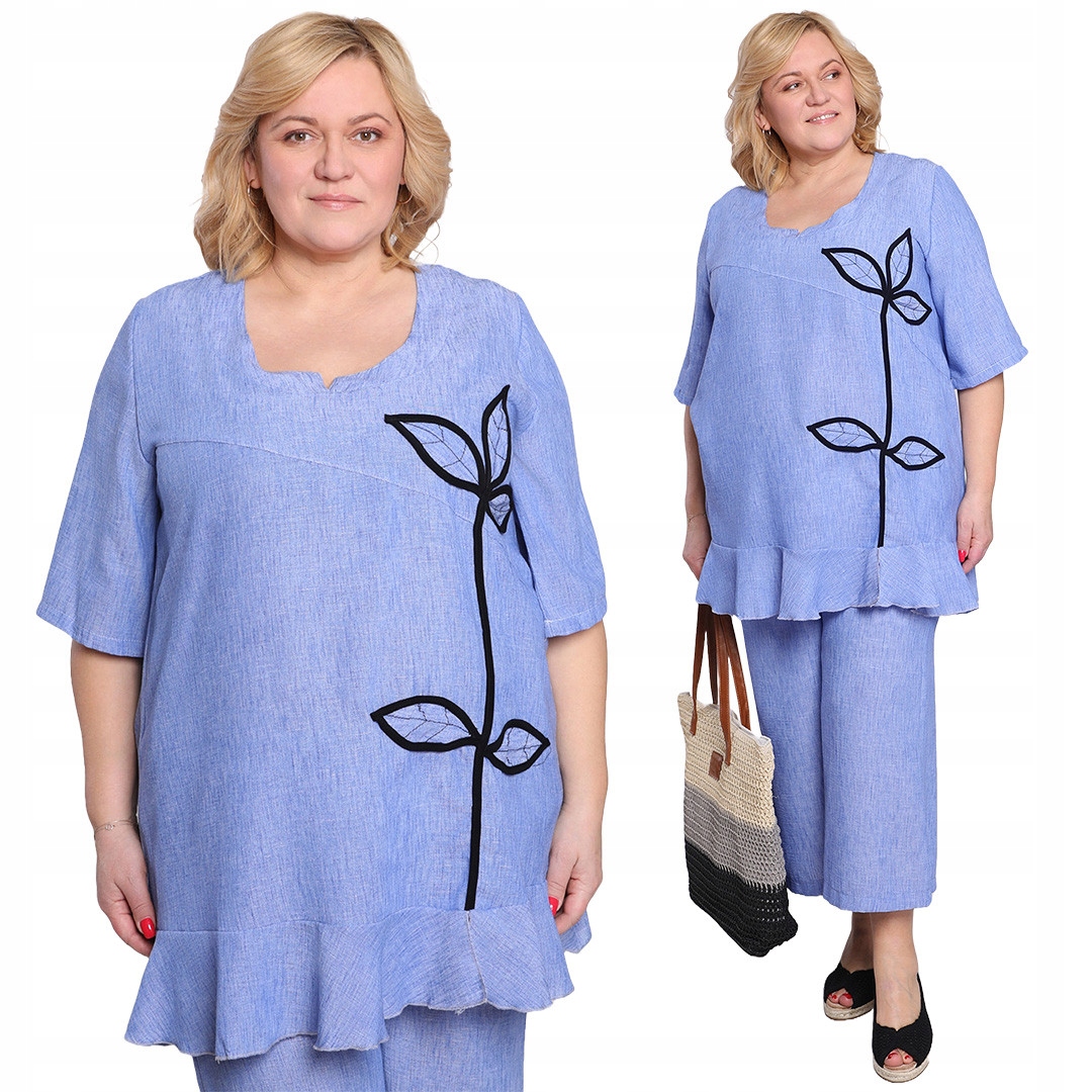 Modrá tunika s listovou aplikací 50/52