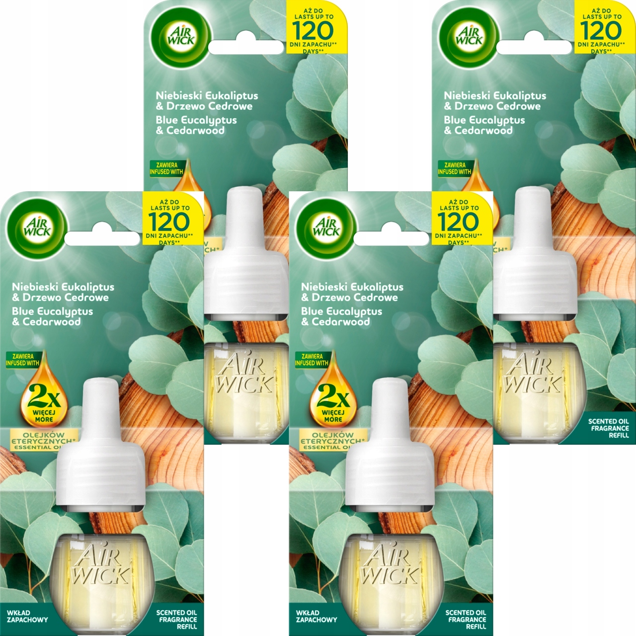 Levně Air Wick Náhradní náplň vůně Modrý eukalyptus Cedrové dřevo 19 ml x4