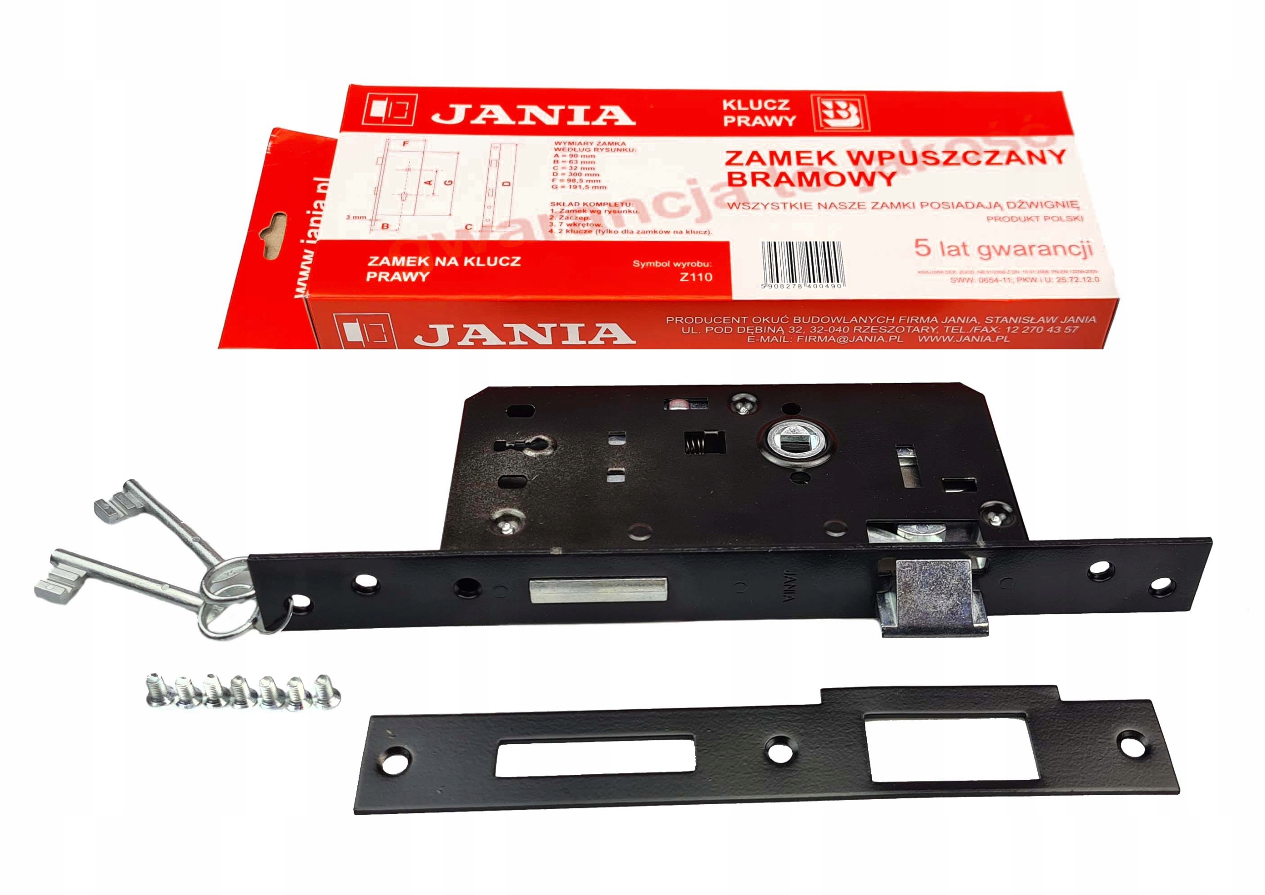 

Zamek Bramowy Jania Klucz 90/63 (Z110) Prawy